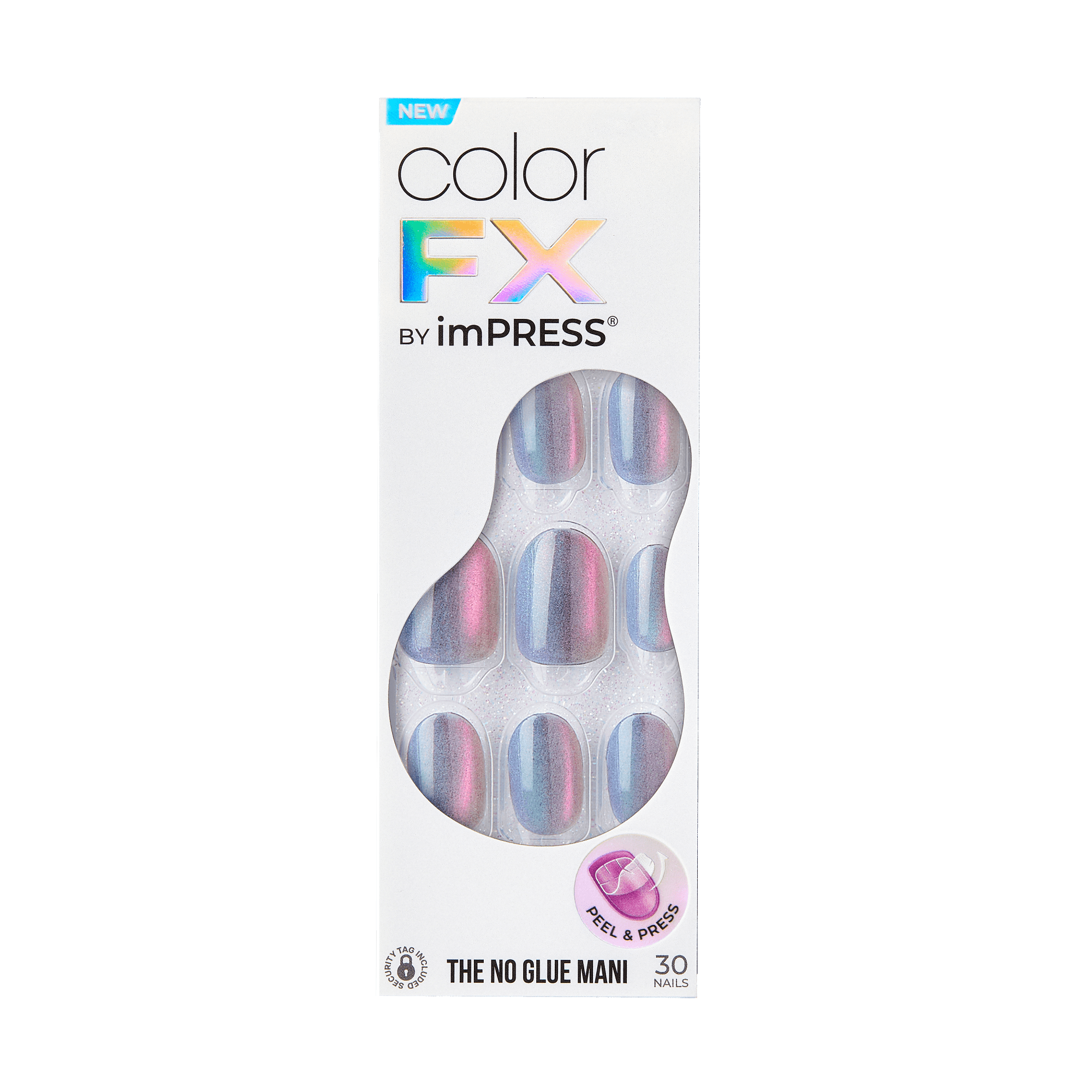Color FX by imPRESS press-on nails with pink and blue gradient design, 30 nails