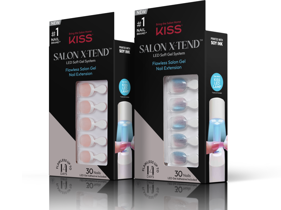 KISS Salon X-Tend LED gel nail extension kits with lamp and 30 nails.
