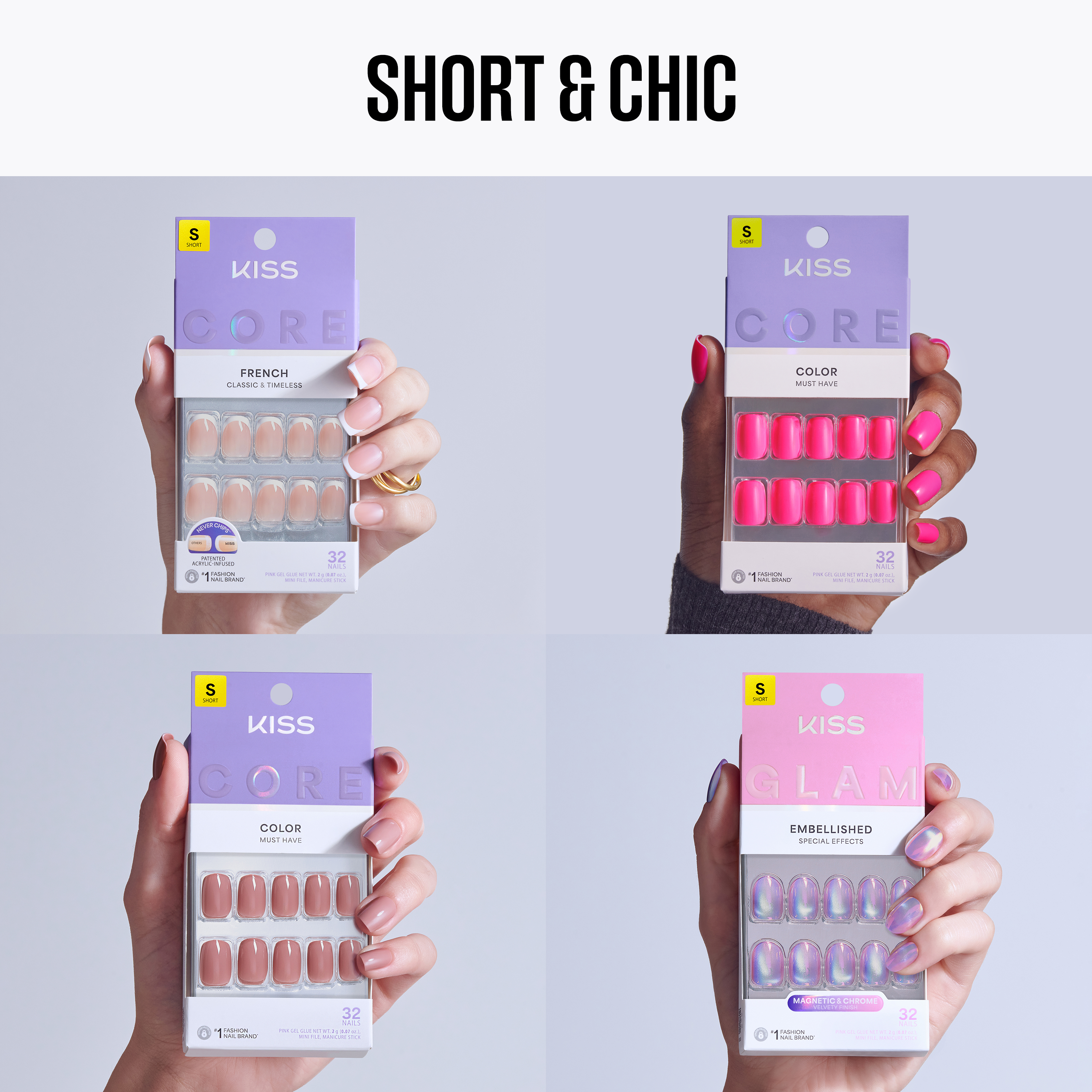 Kiss Press On Glue Nails Bundle - Short & Chic