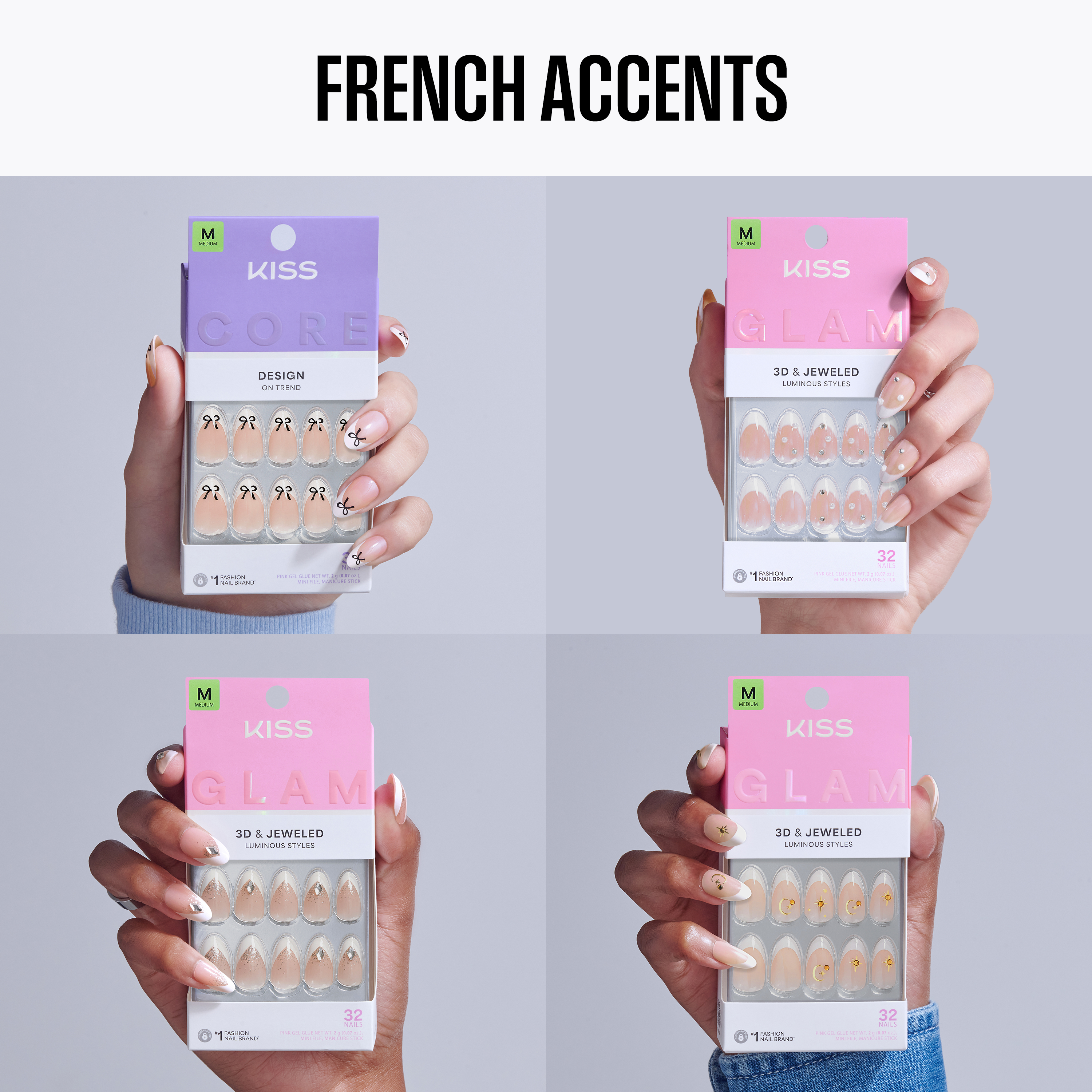 Kiss French Press On Glue Nails Bundle - French Accents