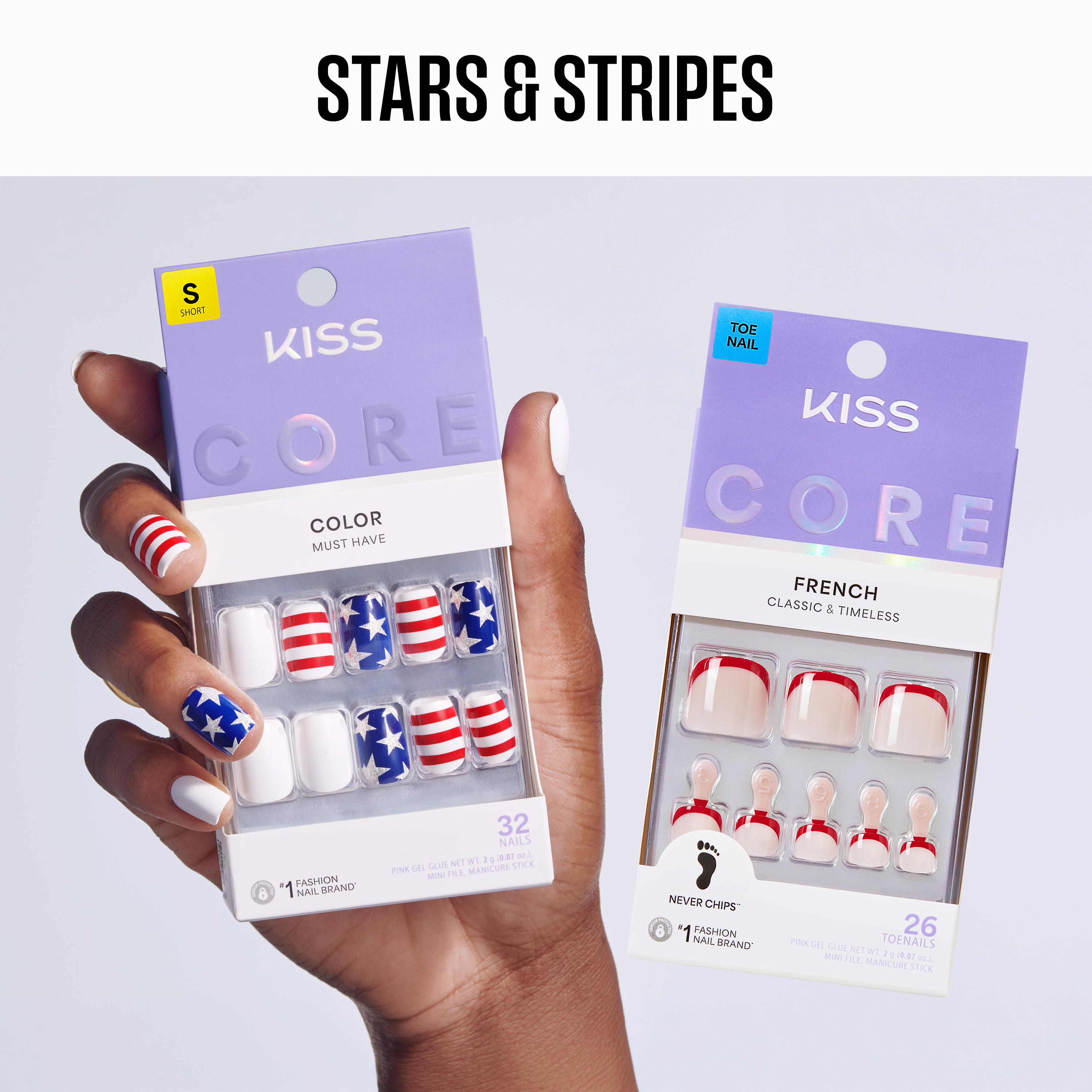 Kiss Press On Glue Mani-Pedi Bundle - Stars & Stripes