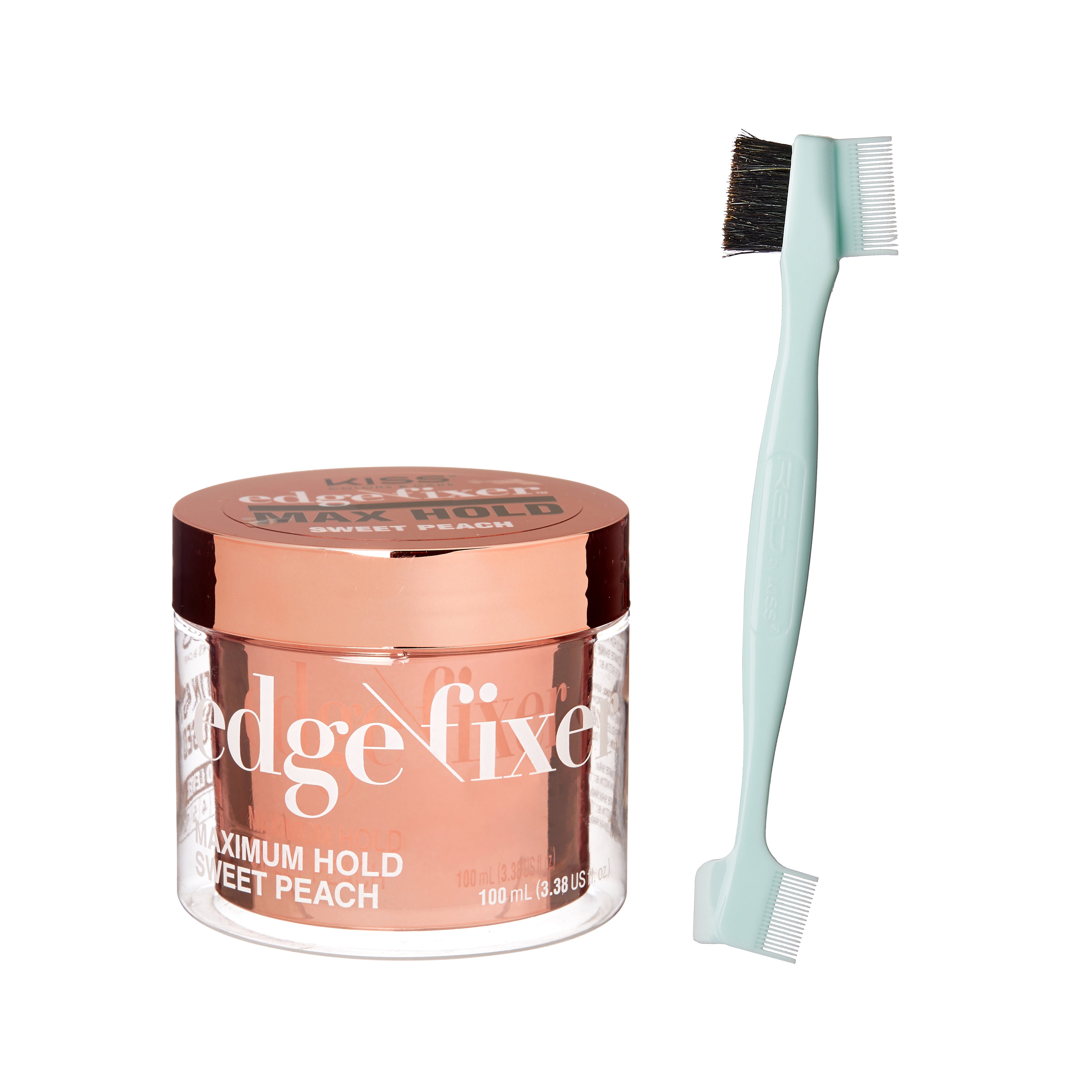Edgefixe Maximum Hold Sweet Peach gel with dual-sided applicator brush.