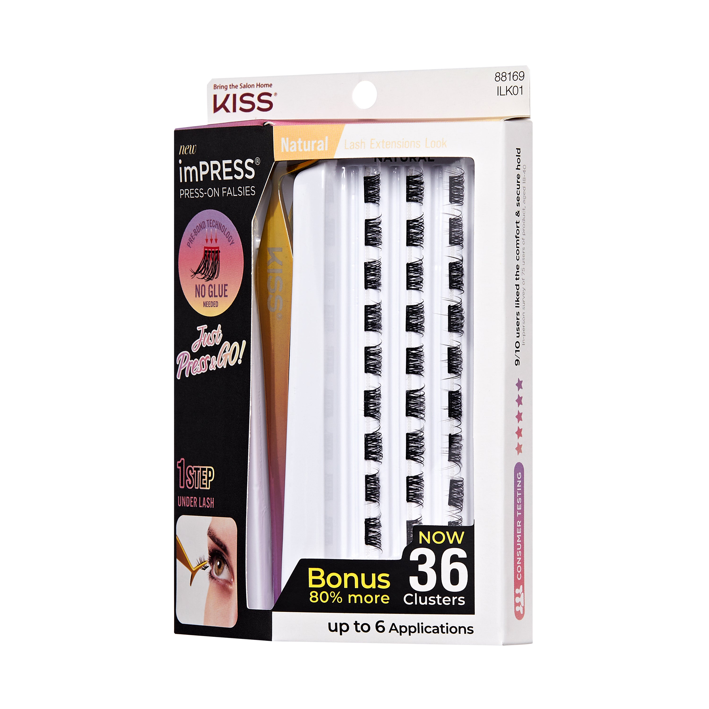 Impress Falsies Self Adhesive Eyelashes, 36 Lash Clusters - Natural
