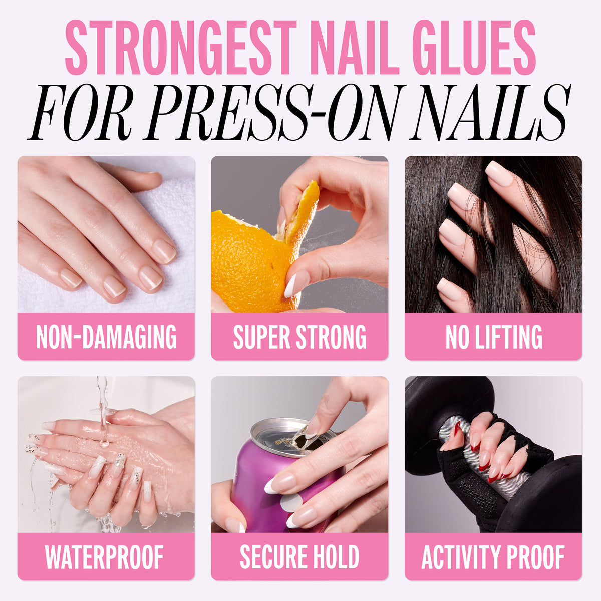 Kiss PowerFlex Pink Nail Glue 3-Pack | Nail Adhesive, Press-On Glue, Pink Tint, Strong Hold