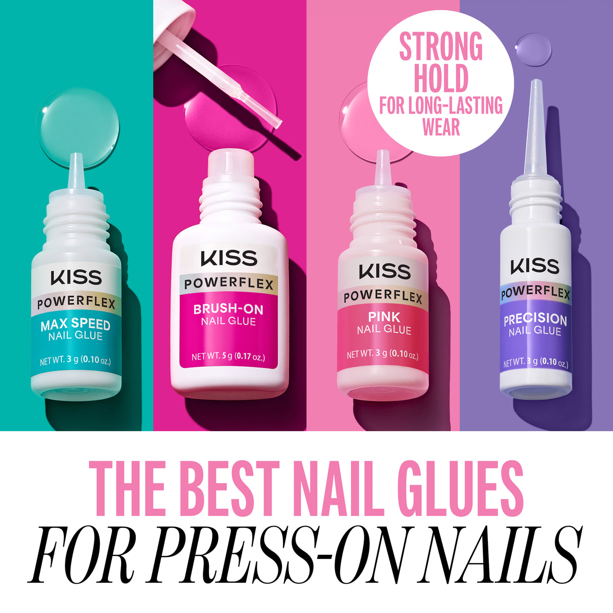 Kiss PowerFlex Pink Nail Glue 3-Pack | Nail Adhesive, Press-On Glue, Pink Tint, Strong Hold