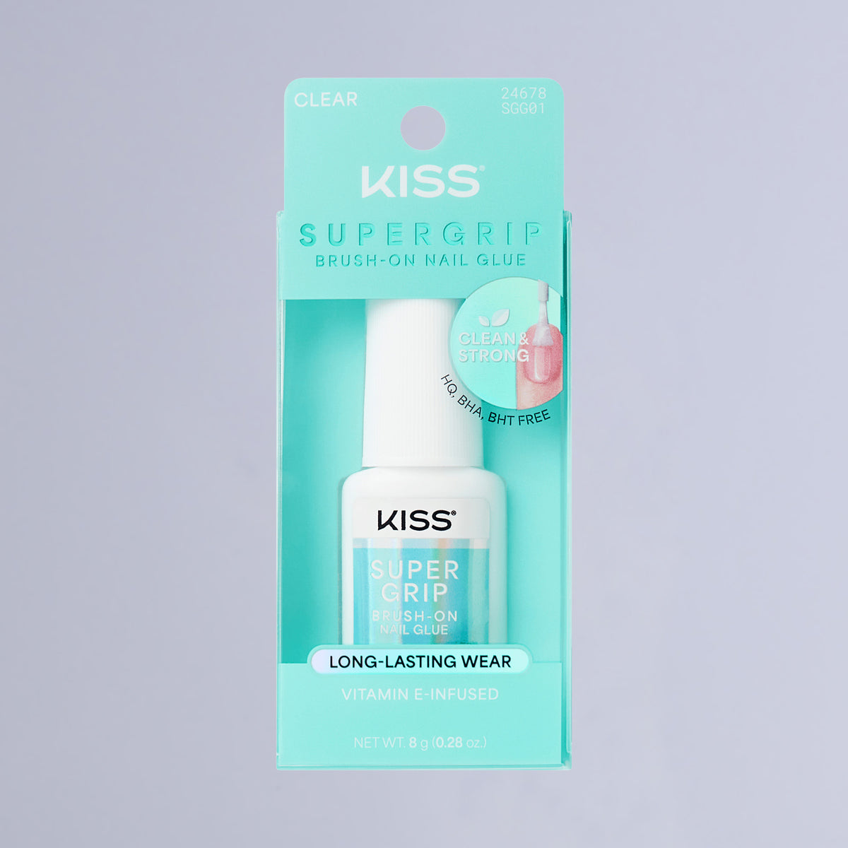 Kiss SuperGrip Brush-On Nail Glue | Nail Adhesive, Press-On Glue, Vitamin E Infused, Long-Lasting Wear, Clean & Strong, 0.28 oz.