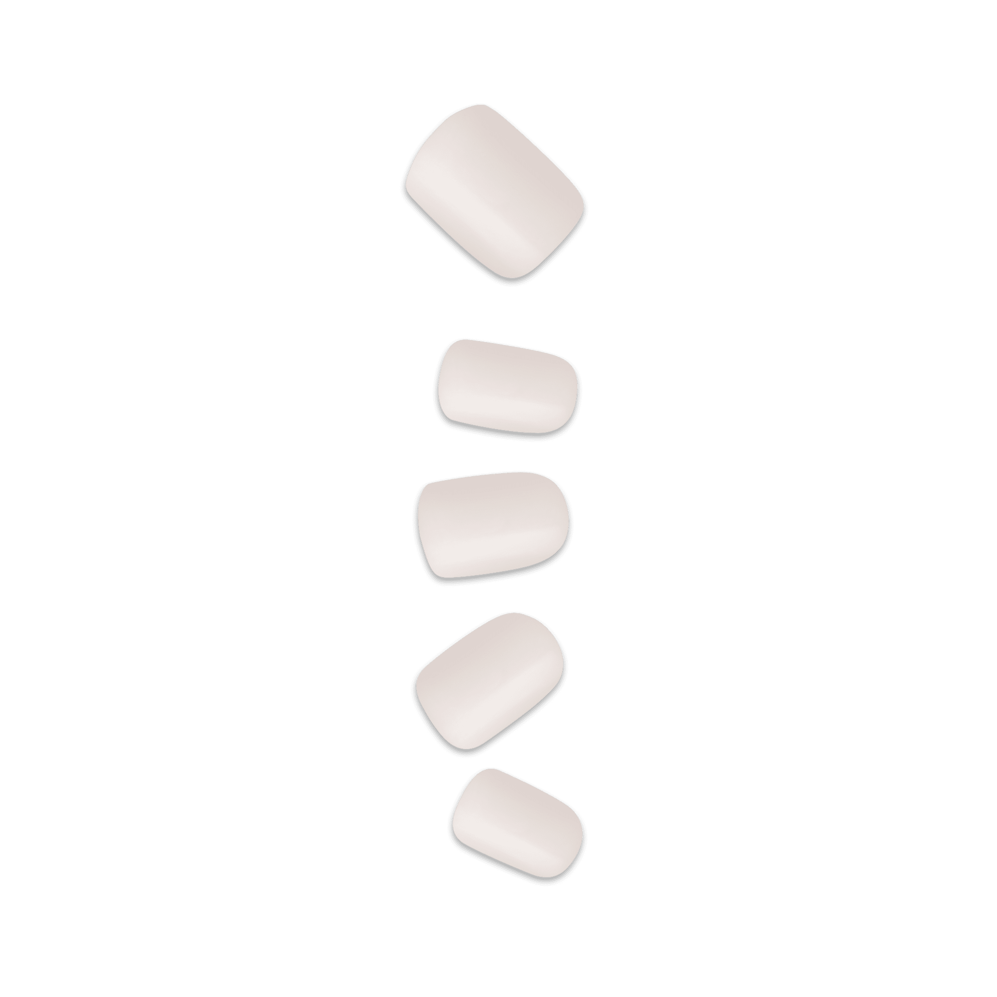 Glossy, pale pink press-on nails with a pointed shape shown in various sizes against a plain background.