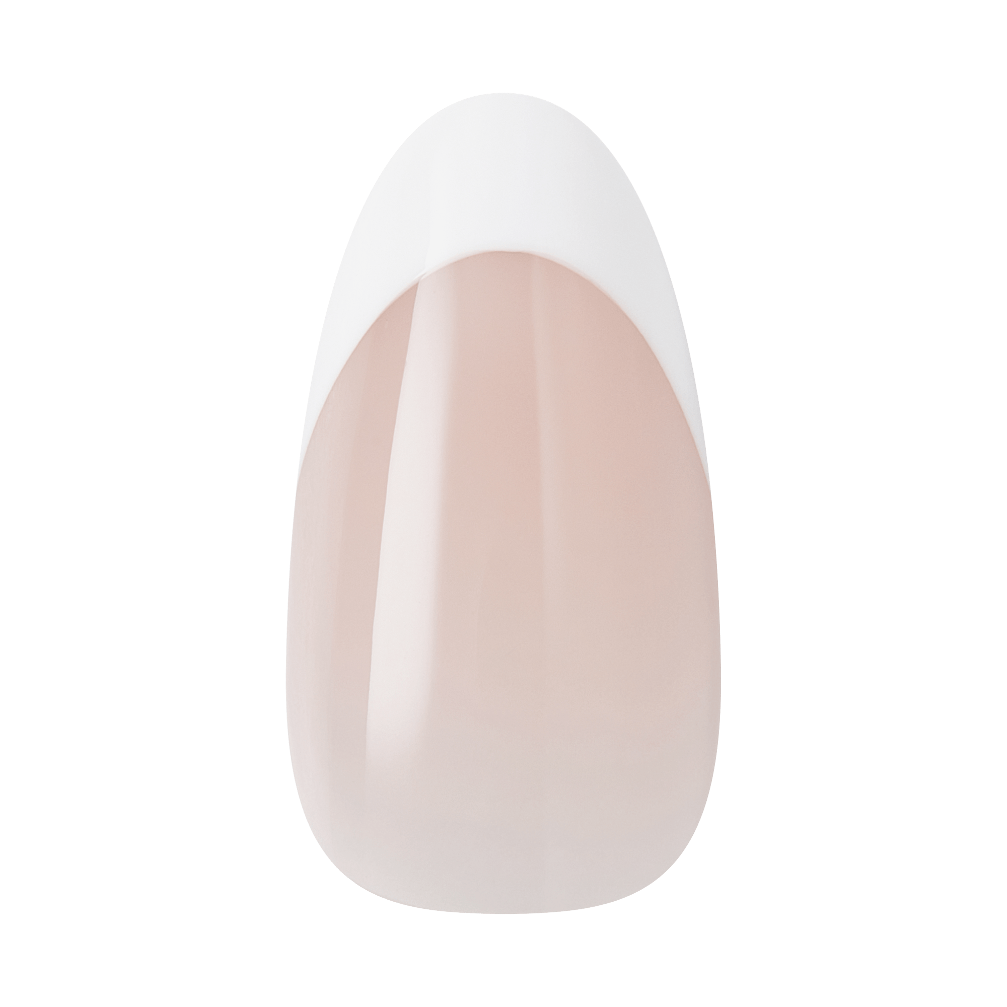Almond-shaped nude nail polish swatch with glossy finish