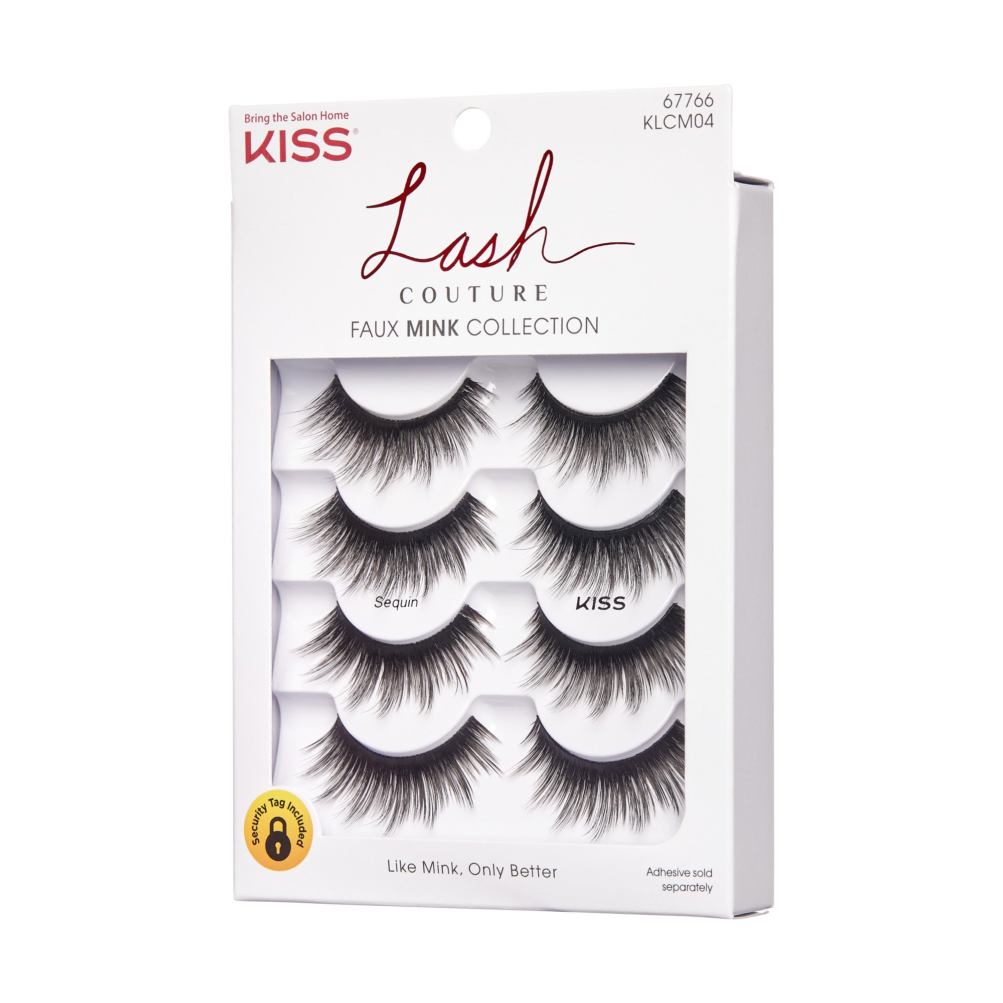 KISS Lash Couture Faux Mink Collection multipack with six pairs of black false eyelashes in Sequin style, white packaging with red and black text.