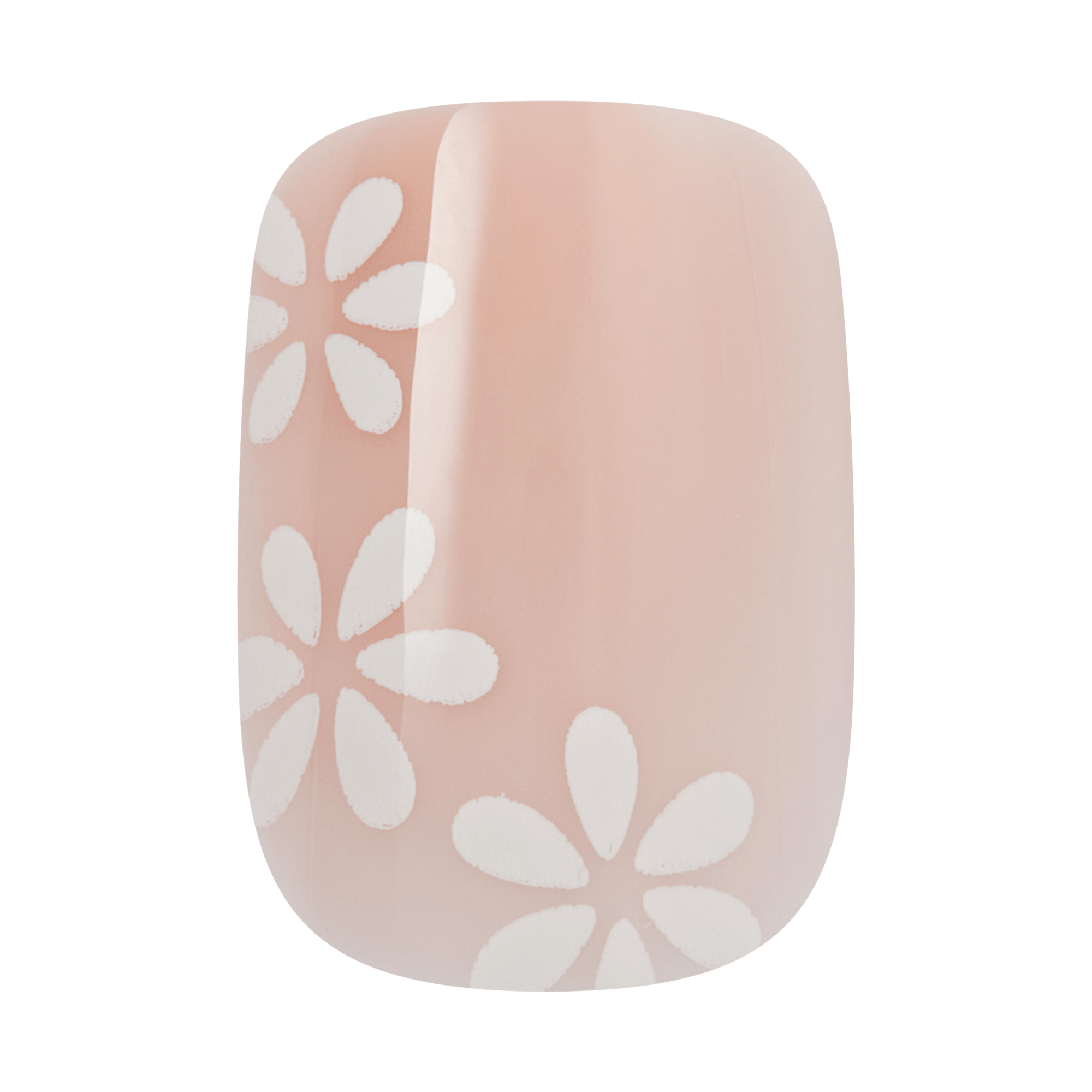 Nude nail polish with white daisy flower designs