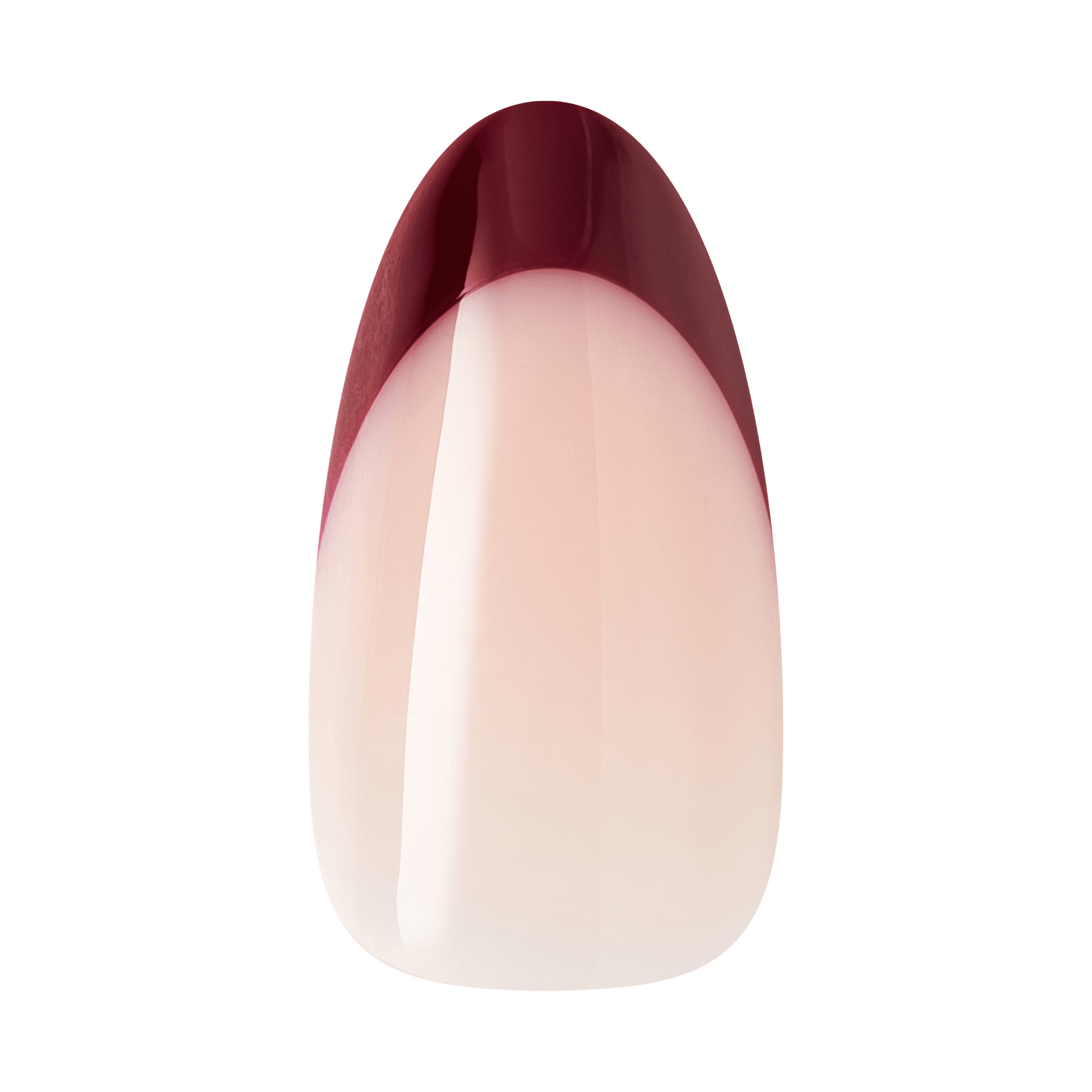 Almond-shaped nail with burgundy tip and cream base gradient