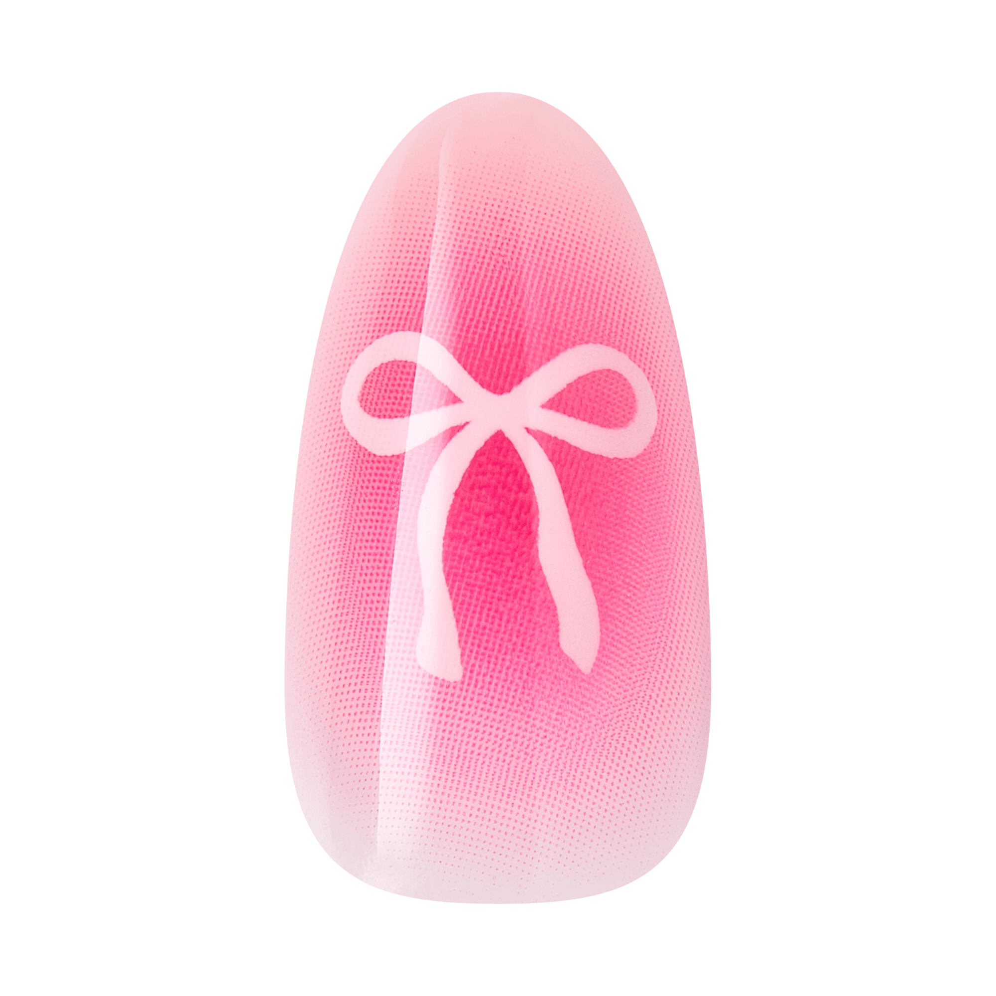Pink egg-shaped object with white bow design