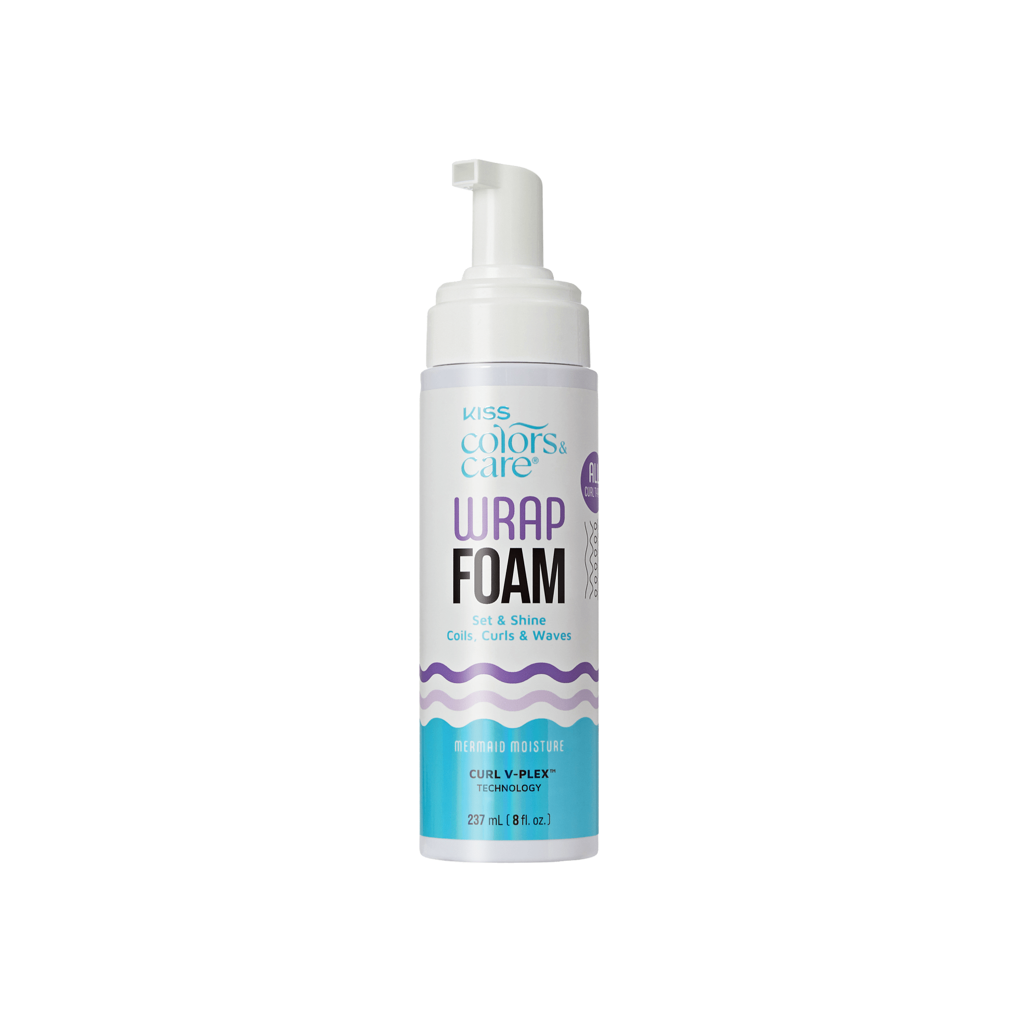 Bottle of Kiss Colors & Care Wrap Foam on a green background