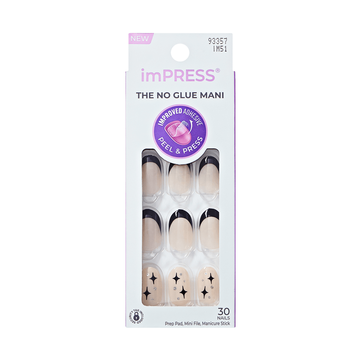 Impress Design No Glue Fake Press On Nails - Gold Ring | French Design, Black, Short, Oval, Manicure