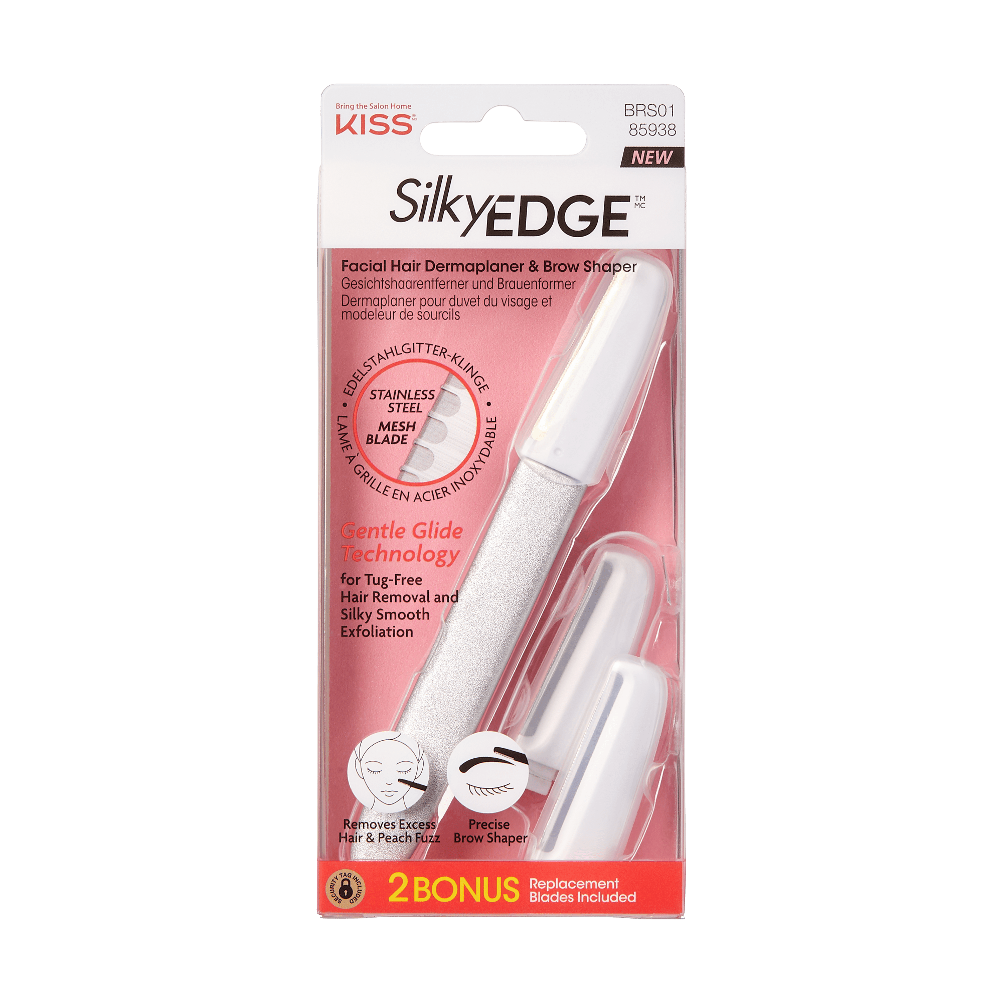 KISS Silky EDGE Facial Hair Dermaplaner & Brow Shaper with 2 bonus blades