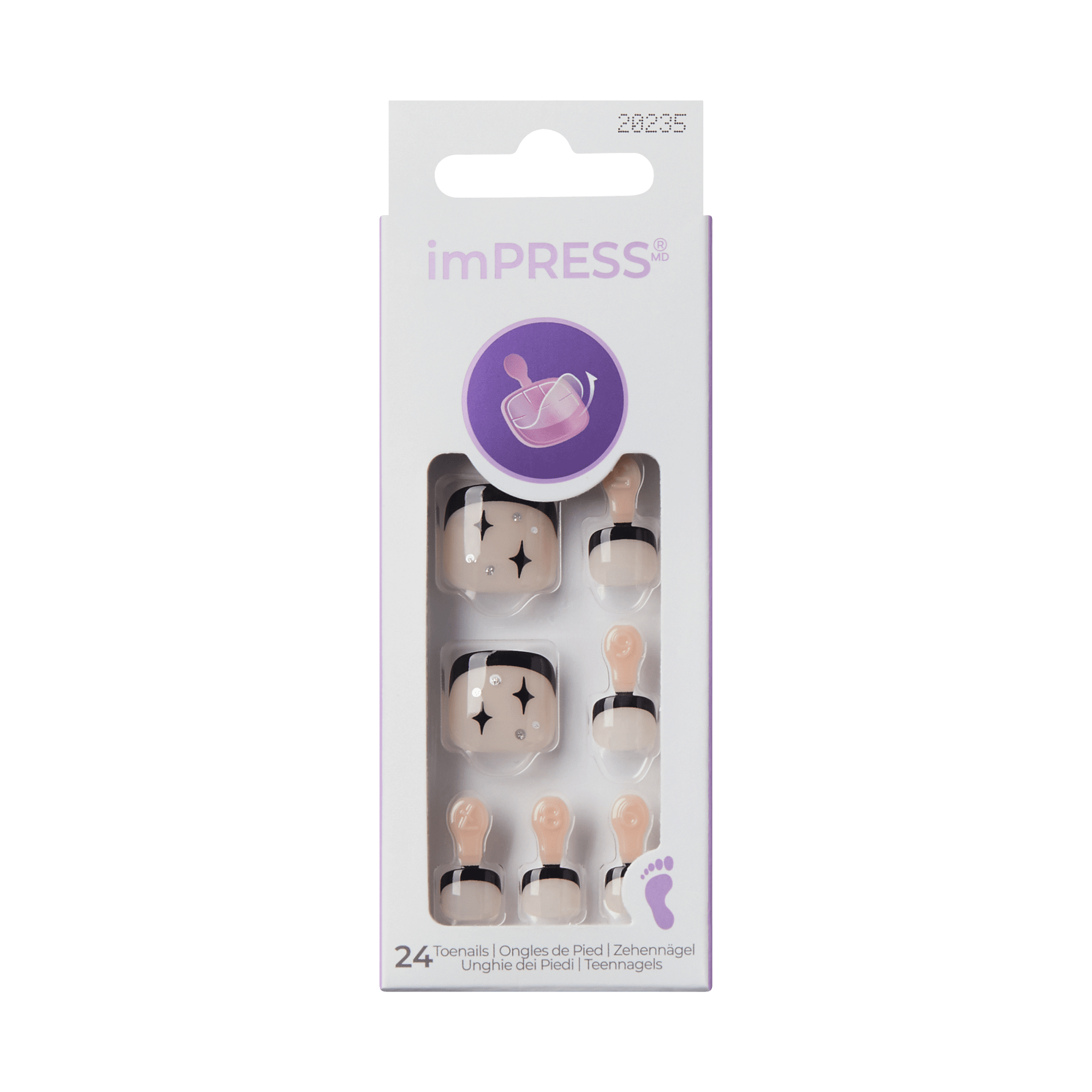 imPRESS press-on nails with black star design and nude tips, 24-piece set