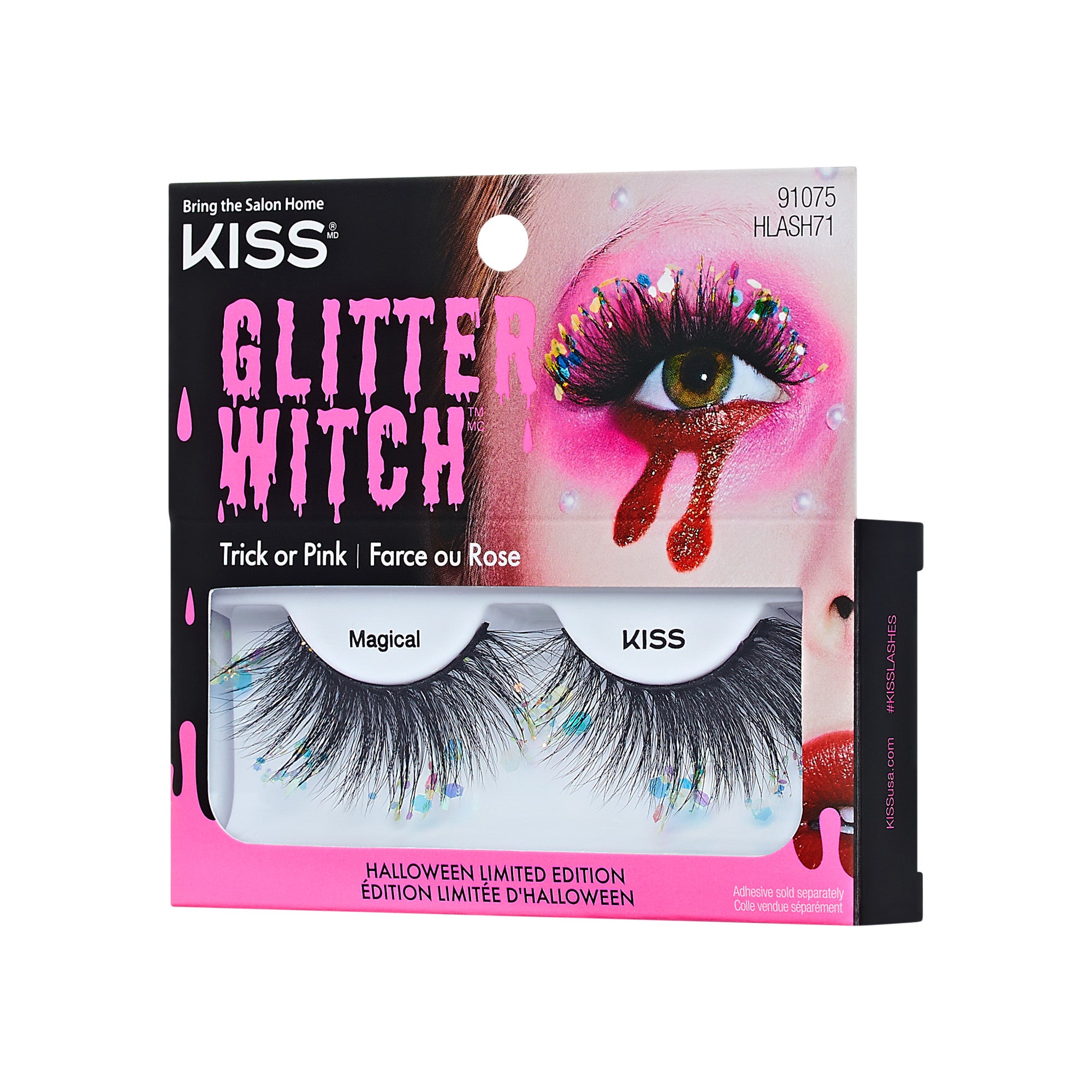 KISS Glitter Witch false lashes "Magical" Halloween Limited Edition with colorful glitter details.