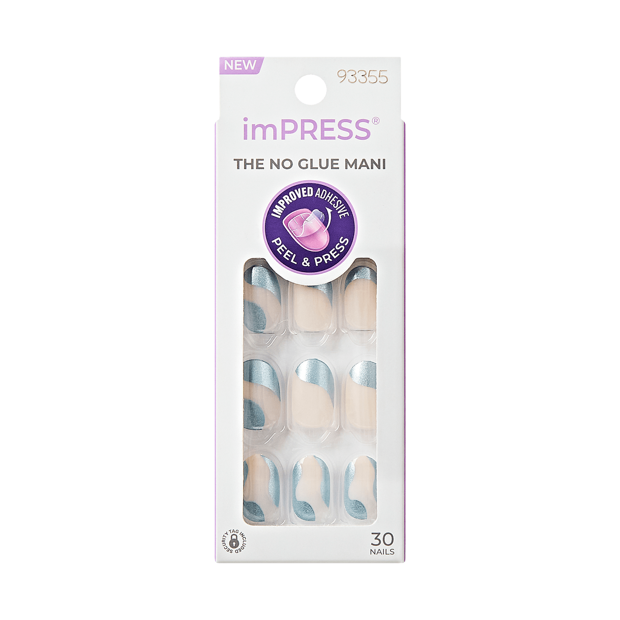 imPRESS The No Glue Mani press-on nails in blue and nude design, 30 nails.