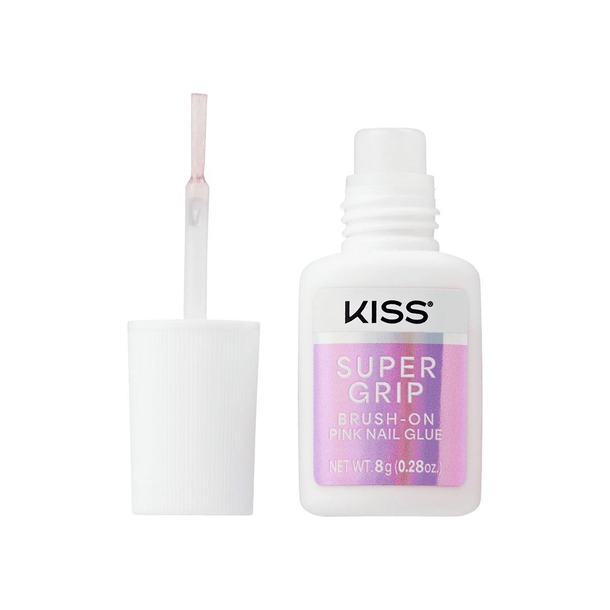 Kiss SuperGrip Brush-On Pink Nail Glue | Nail Adhesive, Press-On Glue, Vitamin E Infused, Long-Lasting Wear, Clean & Strong, Pink Tint, 0.28 oz.