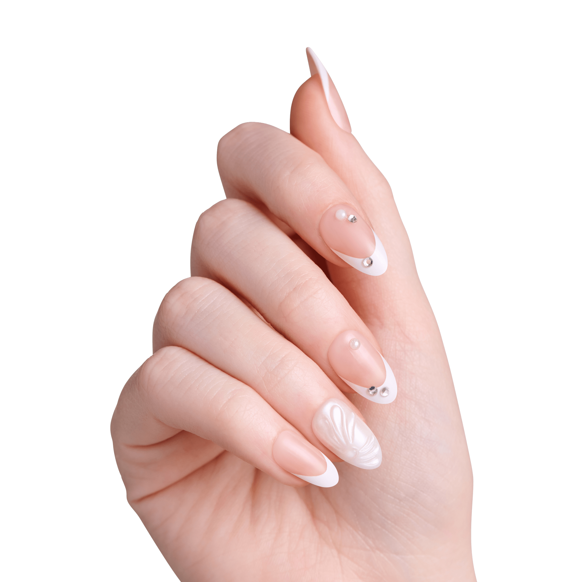 Impress Design No Glue Fake Press On Nails - Bloom | French Design, Red, Medium, Almond, Manicure