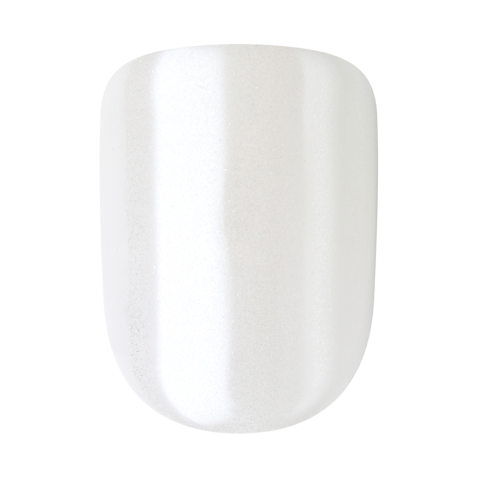 The image shows a single artificial nail tip. The nail tip is oval-shaped and has a smooth, glossy finish. It is predominantly white with a subtle pearlescent sheen, giving it a slightly iridescent appearance. The surface is even and reflective, indicating a polished and well-finished product.