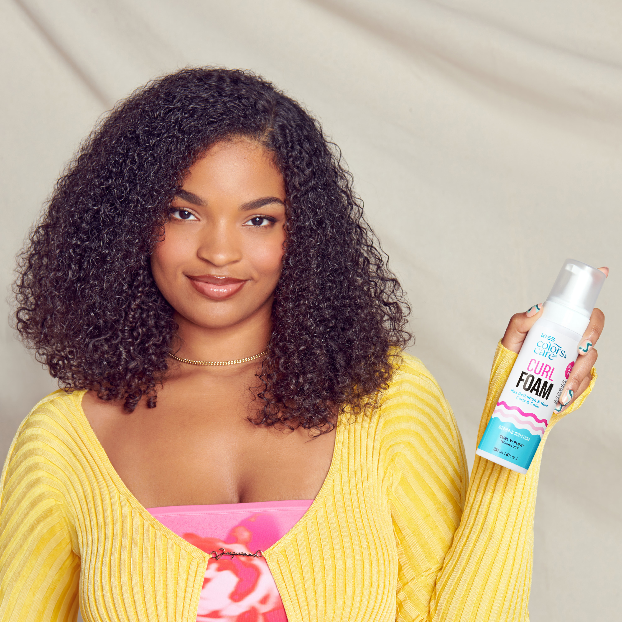 Kiss Colors & Care Curl Foam Hair Mousse, Max Definition & Hold - 8 fl oz