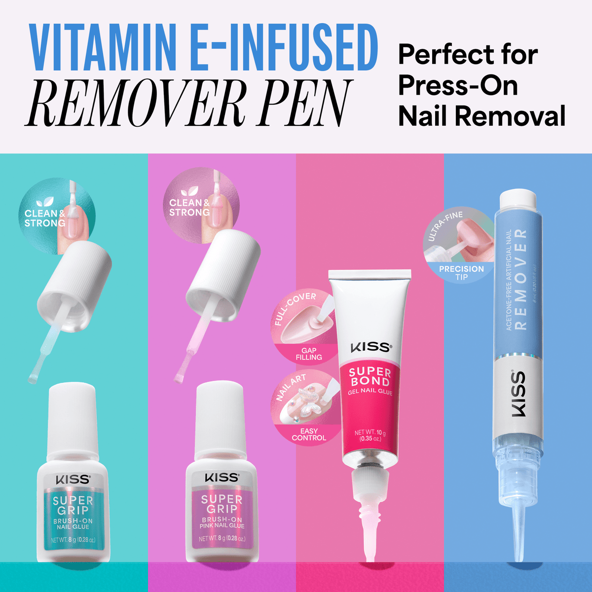 Kiss Acetone-Free Artificial Nail Remover Pen | Fake Nail Remover, Press-On Remover, Precision Tip for Gentle Removal, Non-Damaging, Vitamin E & Keratin Infused, 0.2 fl. oz.