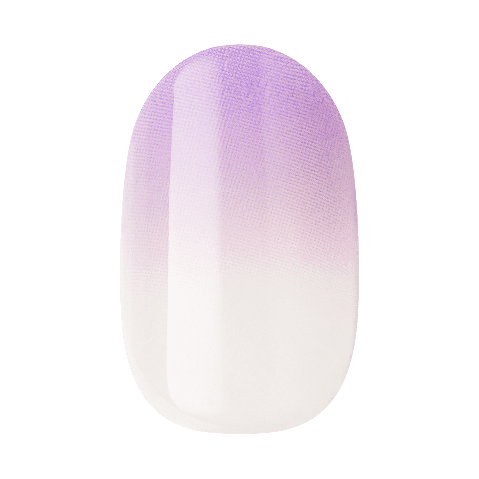 The image features a nail design showcasing a gradient effect. The color transitions from a soft white at the bottom to a light lavender at the top, creating a smooth ombre look. The surface appears glossy and well-finished, highlighting the delicate blend of colors.