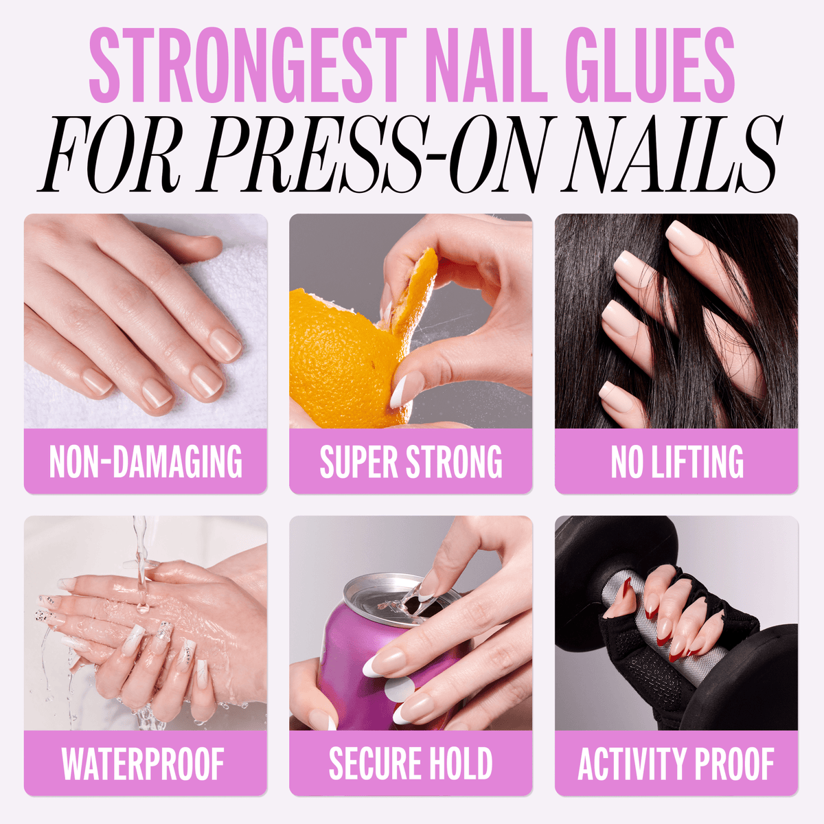 Kiss SuperGrip Brush-On Pink Nail Glue | Nail Adhesive, Press-On Glue, Vitamin E Infused, Long-Lasting Wear, Clean & Strong, Pink Tint, 0.28 oz.