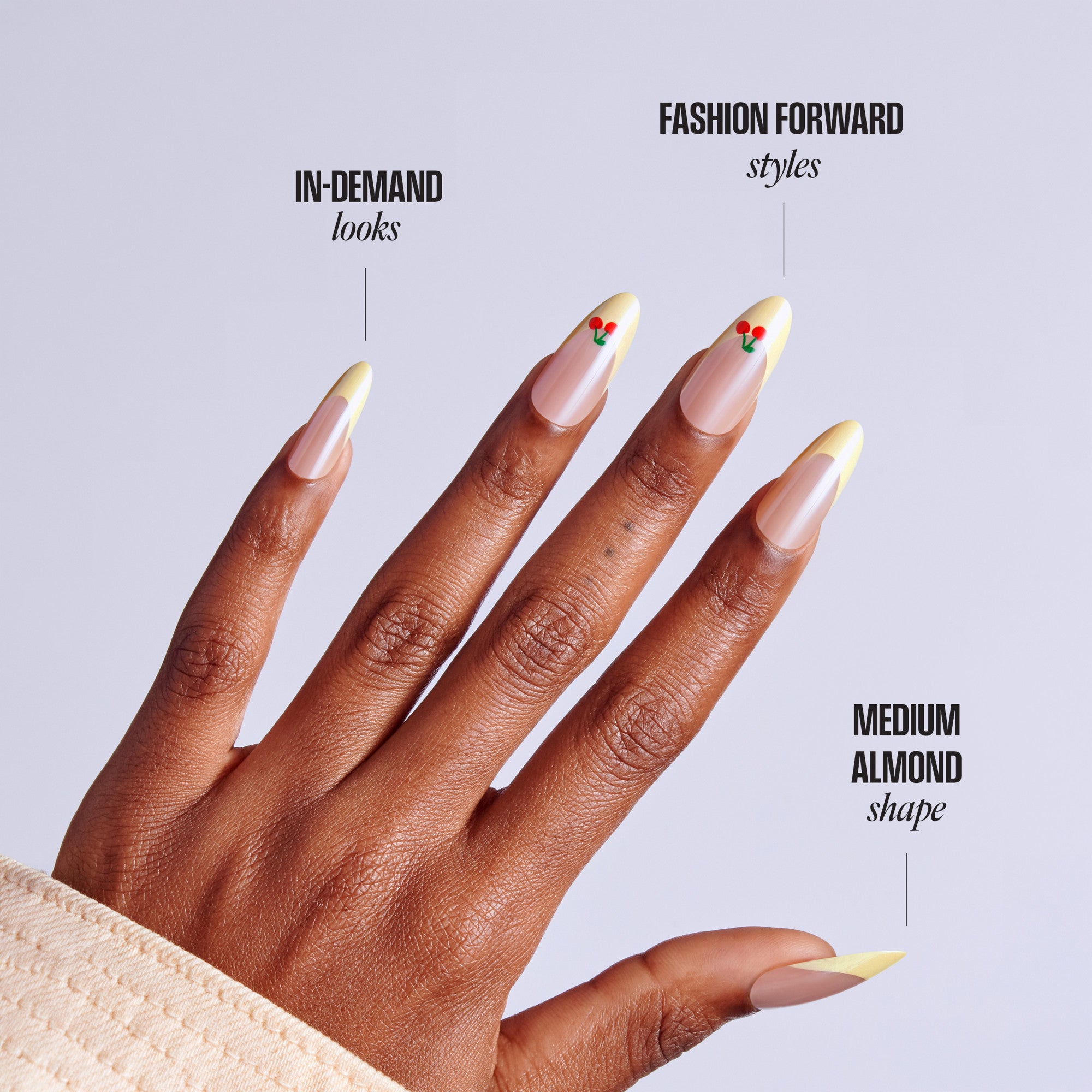 Kiss Core Design Press On Fake Glue Nails - Post Summer | French Design, Yellow, Long, Almond