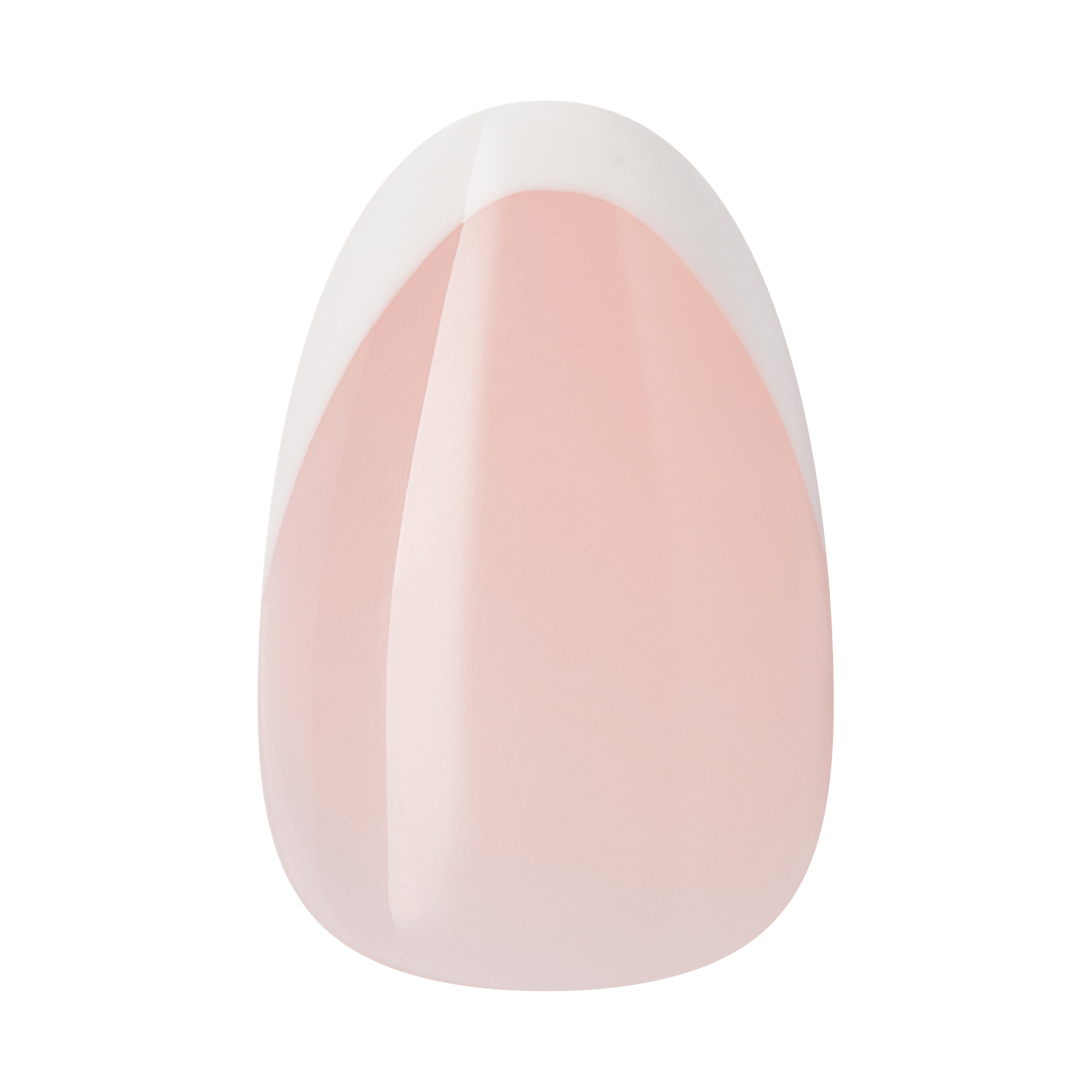 Oval-shaped nail with soft pink base and white glossy center stripe.