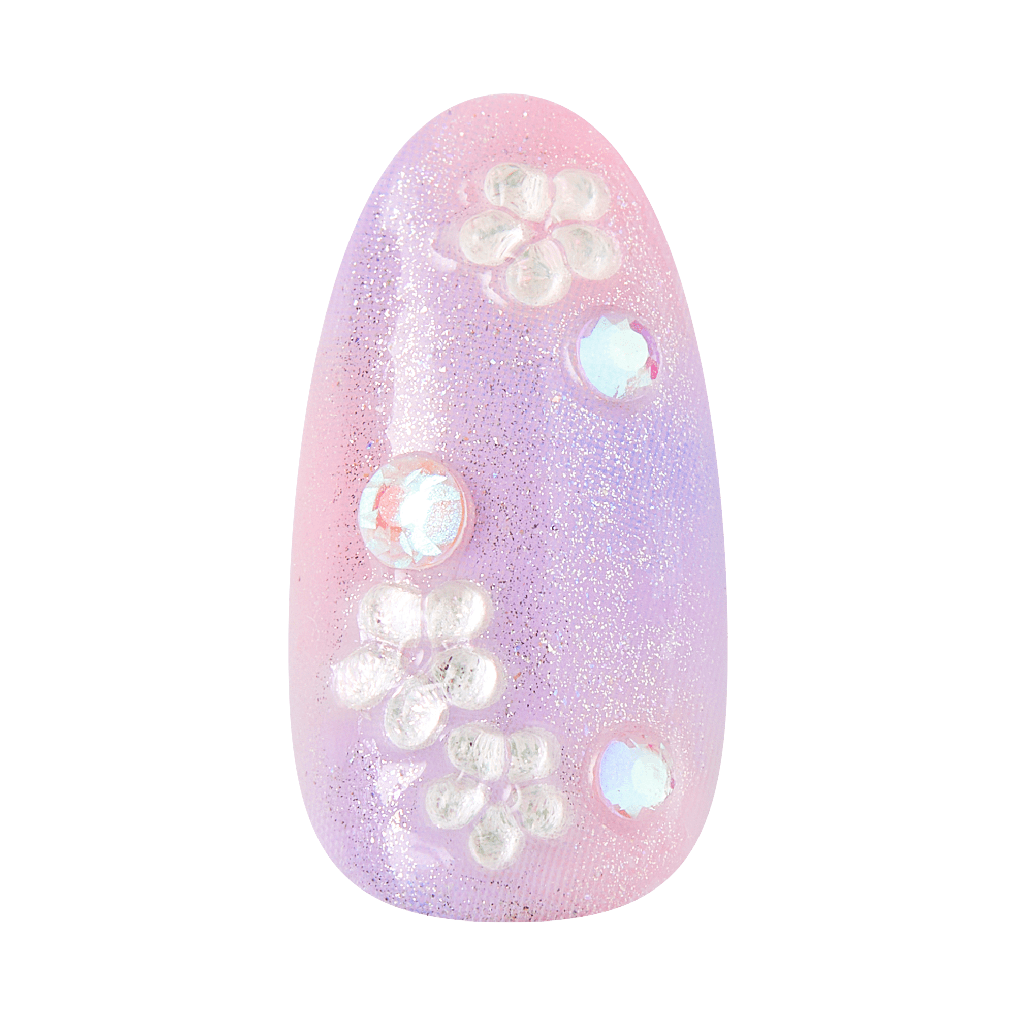 Pink glitter egg-shaped bath bomb with white pearls and rhinestone embellishments.