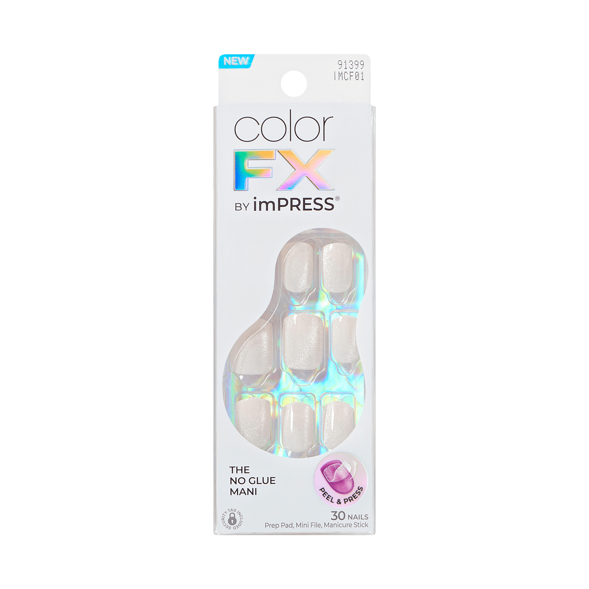 colorFX by Impress No Glue Fake Press On Nails - Rebel | Solid, White, Short, Squoval, Manicure