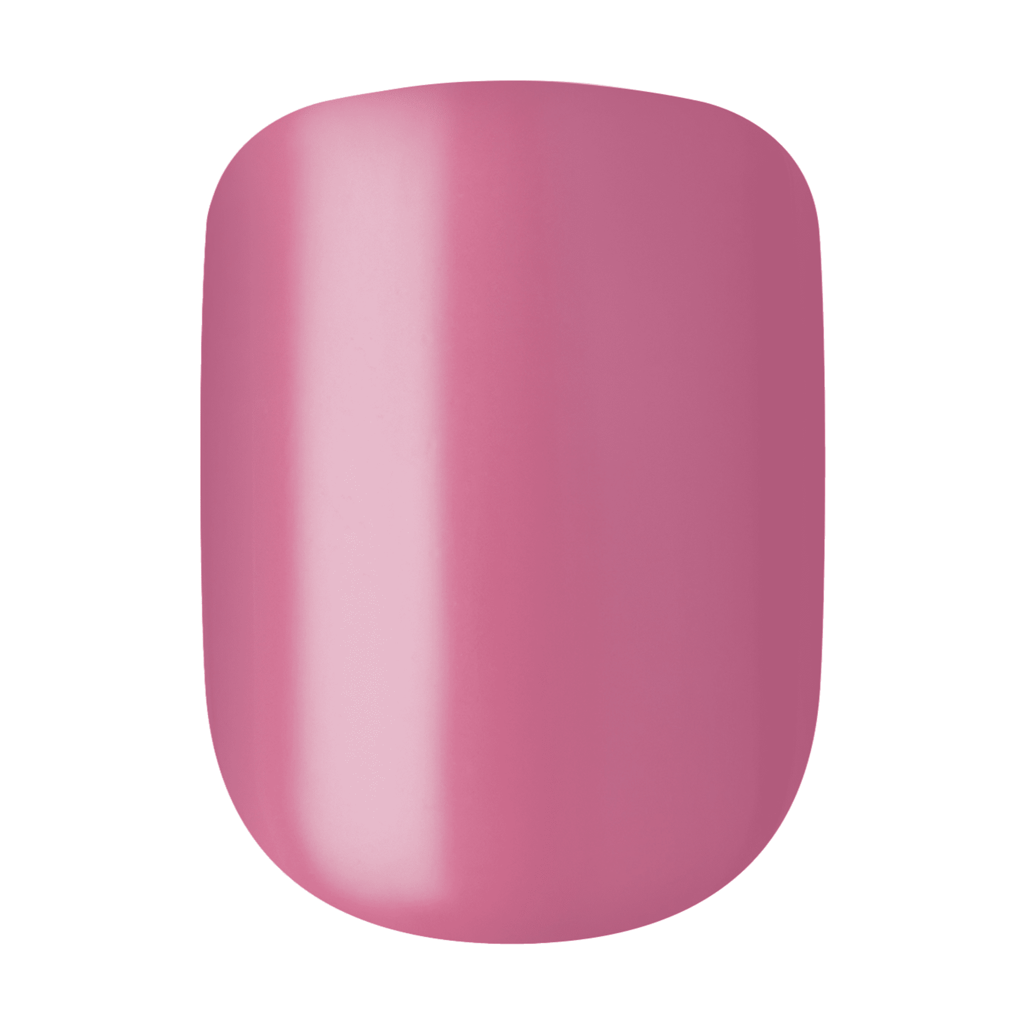 Glossy petal pink press-on nail swatch with a rounded square shape and smooth finish, showing color and shine details.