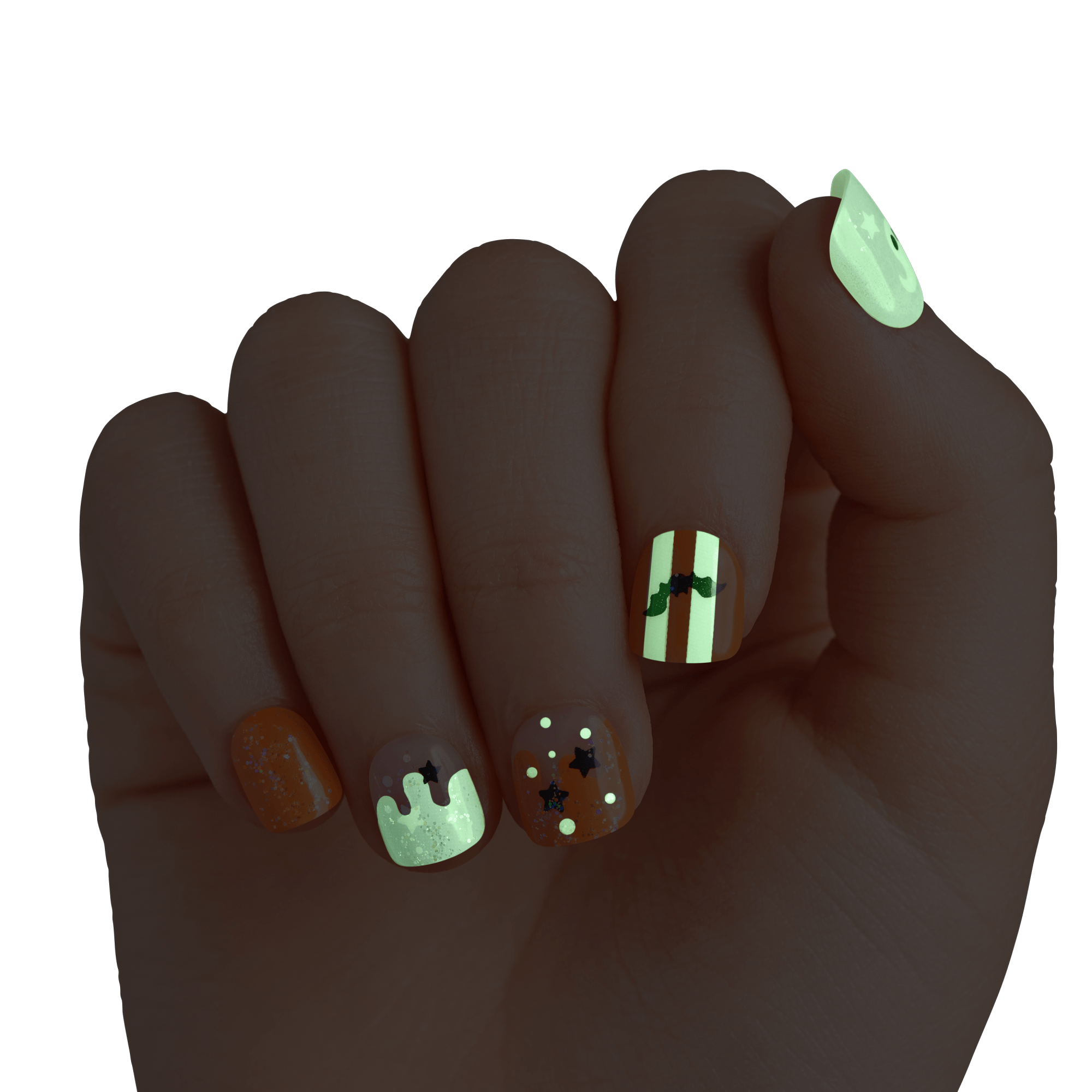 Impress Kids Halloween No Glue Fake Press On Nails - Boo! | Design, Purple & Orange, Kids, Squoval, Glow In The Dark, Manicure