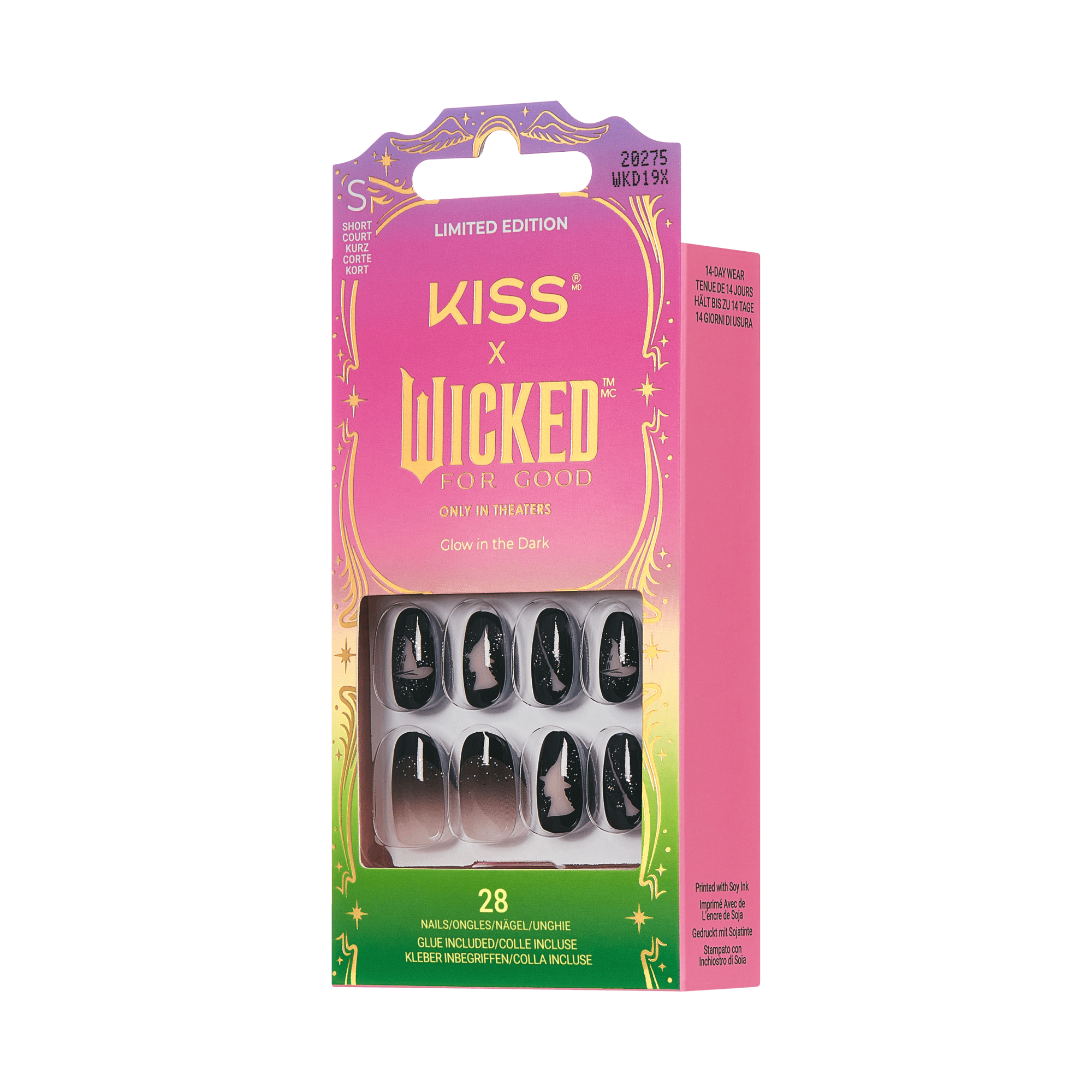 KISS x Wicked For Good Limited Edition press-on nails, glow in the dark, 28 count