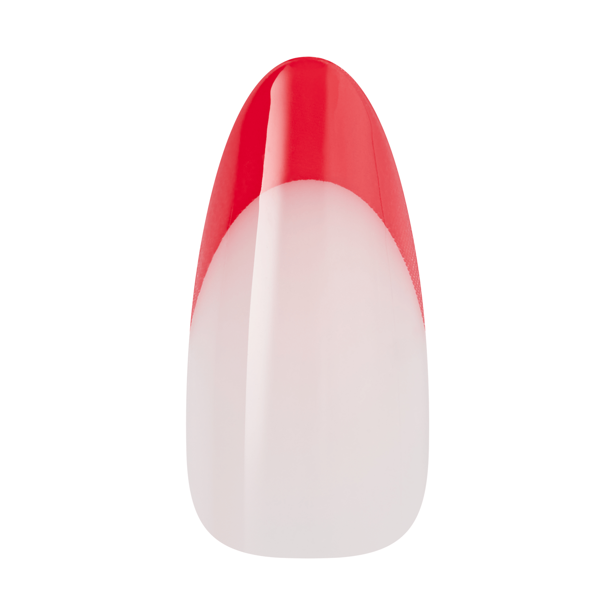 Red and white ombre almond-shaped artificial nail polish manicure