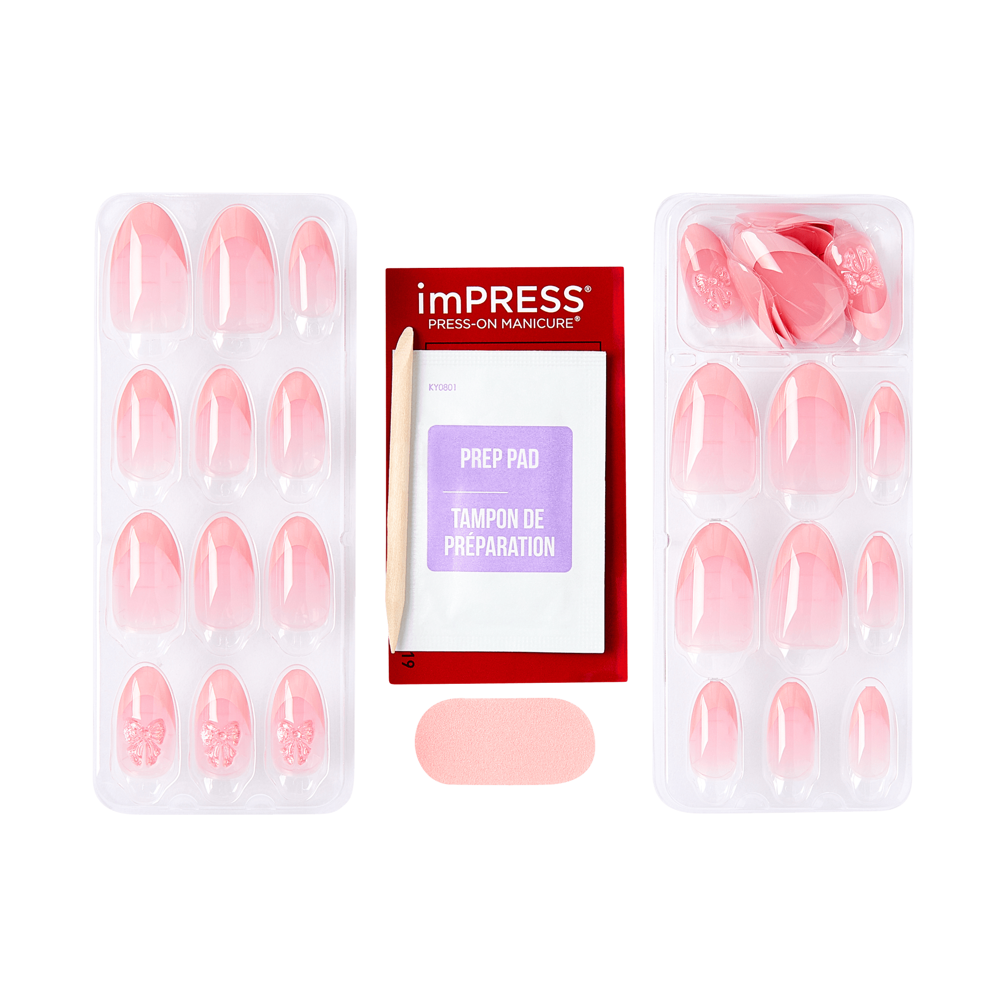 imPRESS Press-On Manicure nail kit with prep pad and applicator in pink.