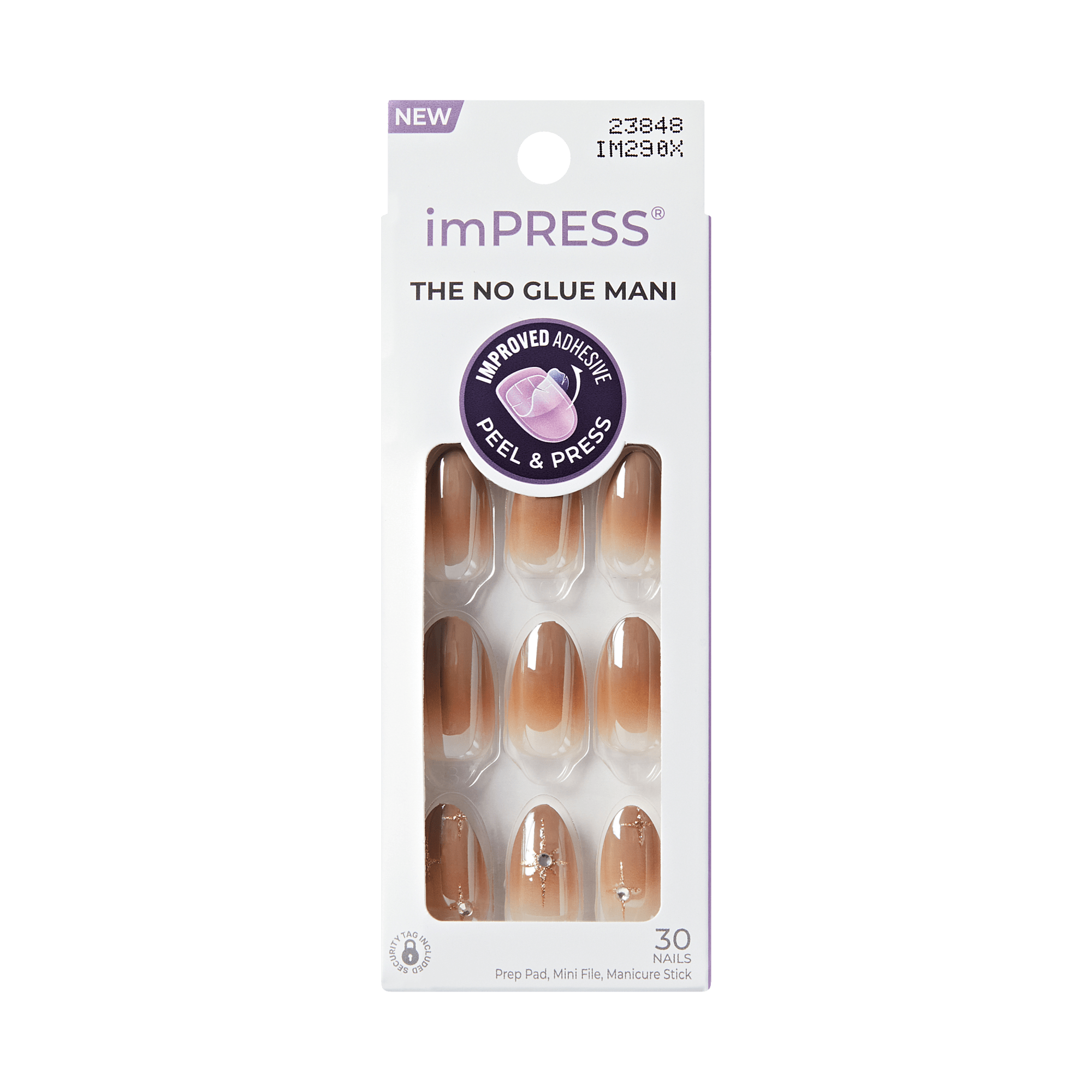 Impress Design No Glue Fake Press On Nails - Crisp | 3D & Jewel Design, Brown, Medium, Almond, Manicure