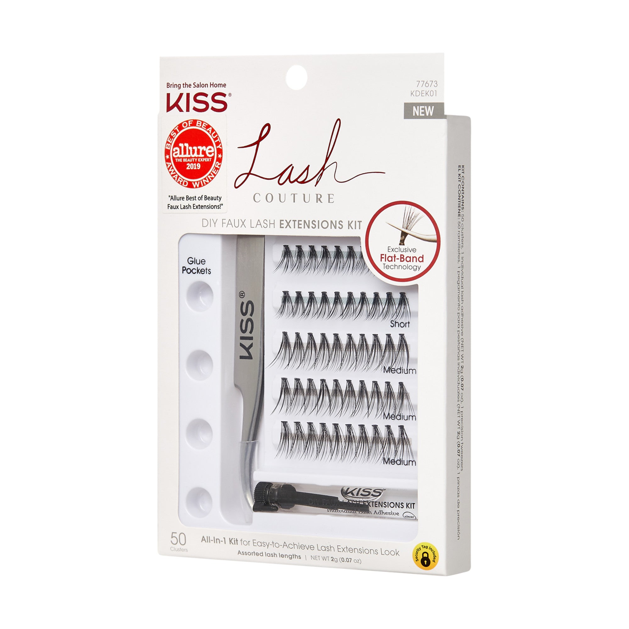 KISS Lash Couture DIY Faux Lash Extensions Kit with glue pockets and assorted lash lengths.
