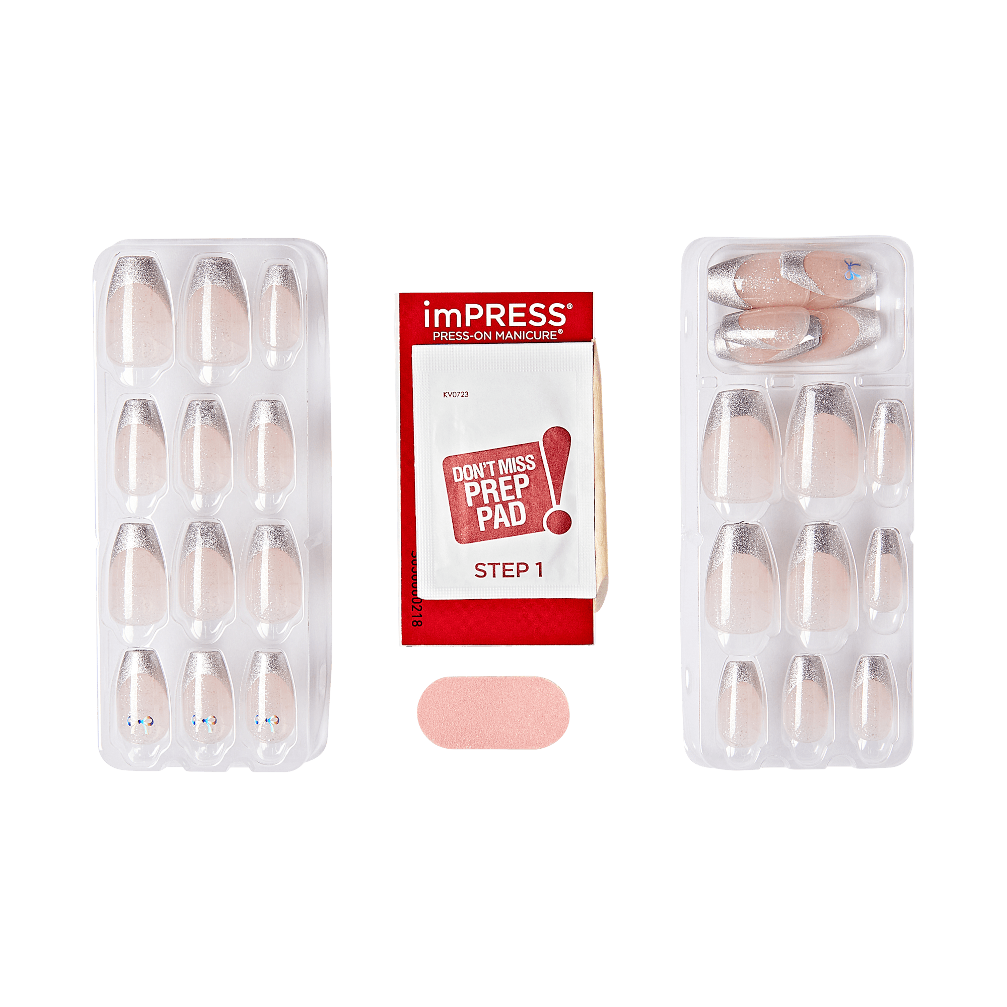 imPRESS Press-On Manicure set with prep pad and sparkly nude nail designs