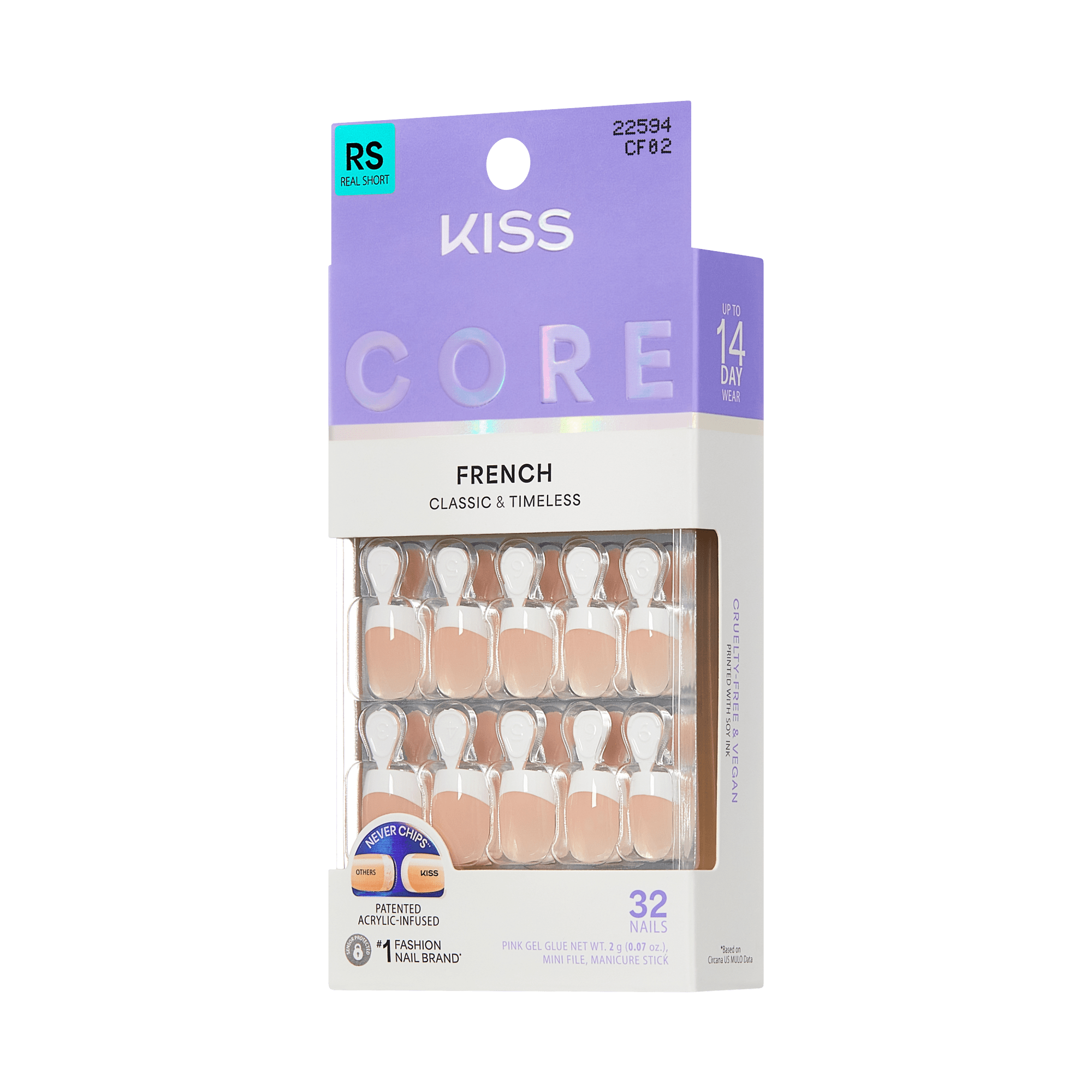 KISS Core French Nails, Real Short, 32 Count Nail Kit