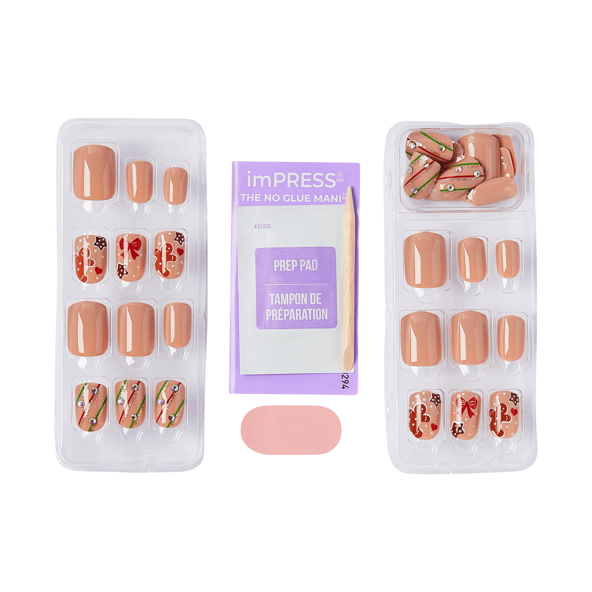 imPRESS No Glue Mani press-on nails with prep pad in nude and holiday designs