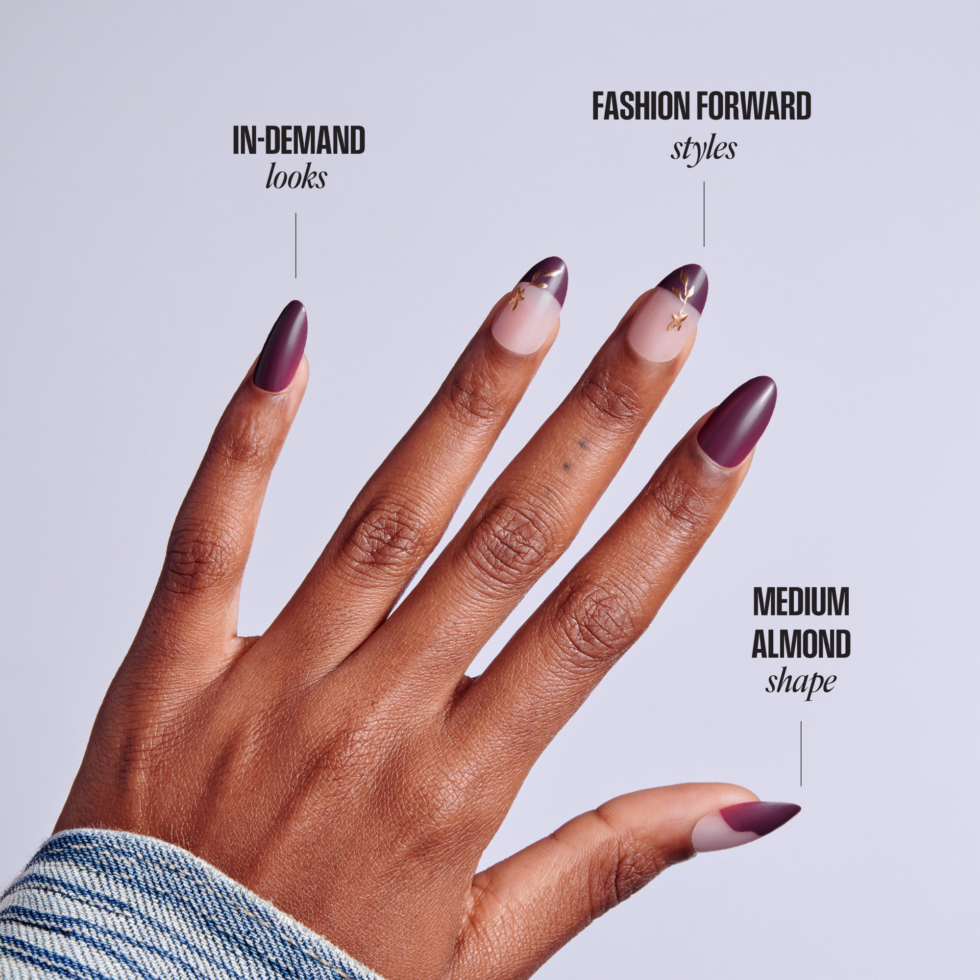 Kiss Core Design Press On Fake Glue Nails - Soft Glow | French Design, Purple, Medium, Almond