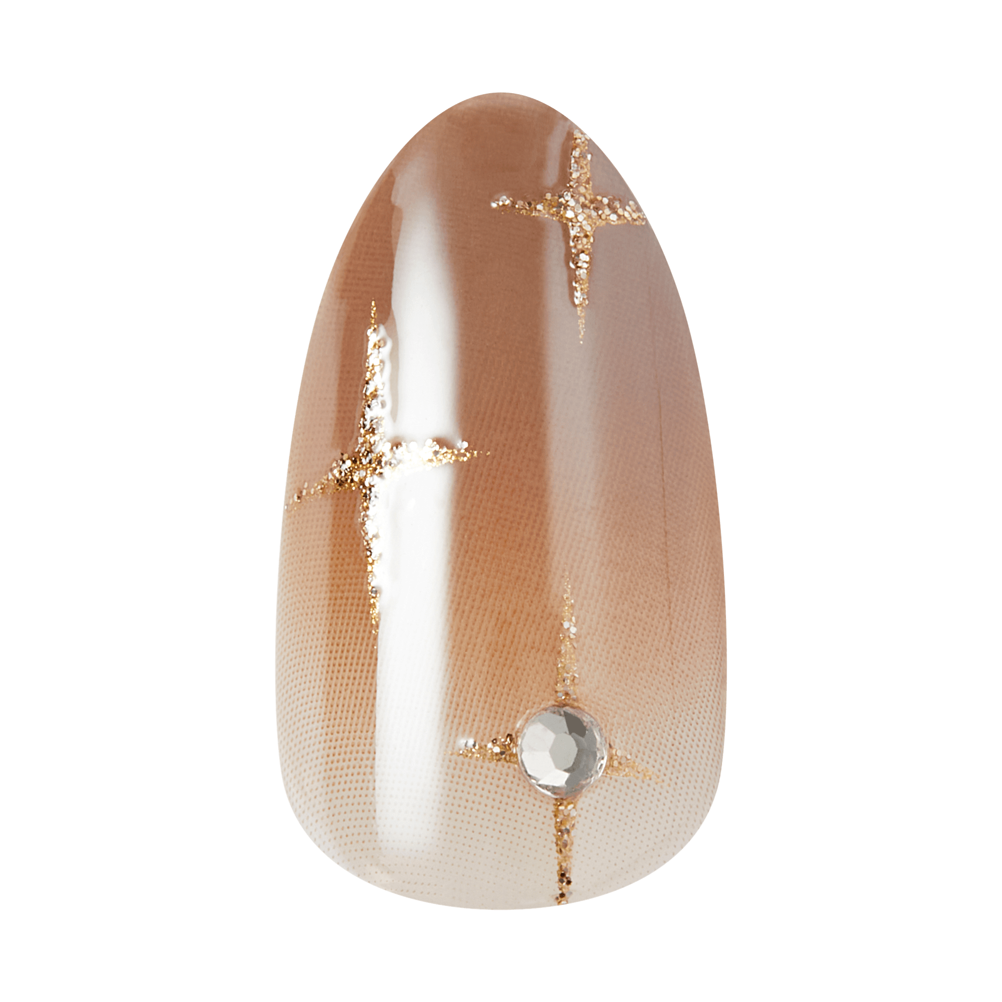 Impress Design No Glue Fake Press On Nails - Crisp | 3D & Jewel Design, Brown, Medium, Almond, Manicure