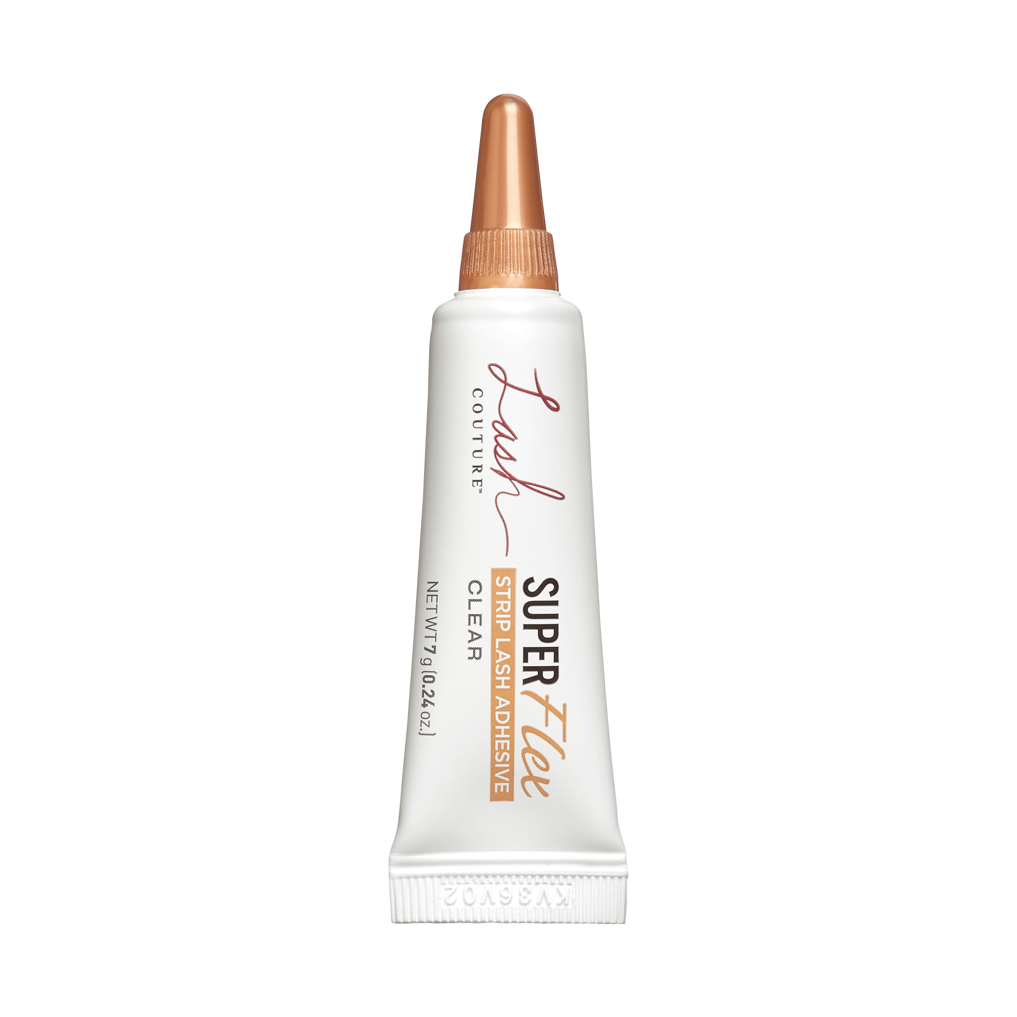 White squeeze tube with a metallic rose gold twist cap, labeled \