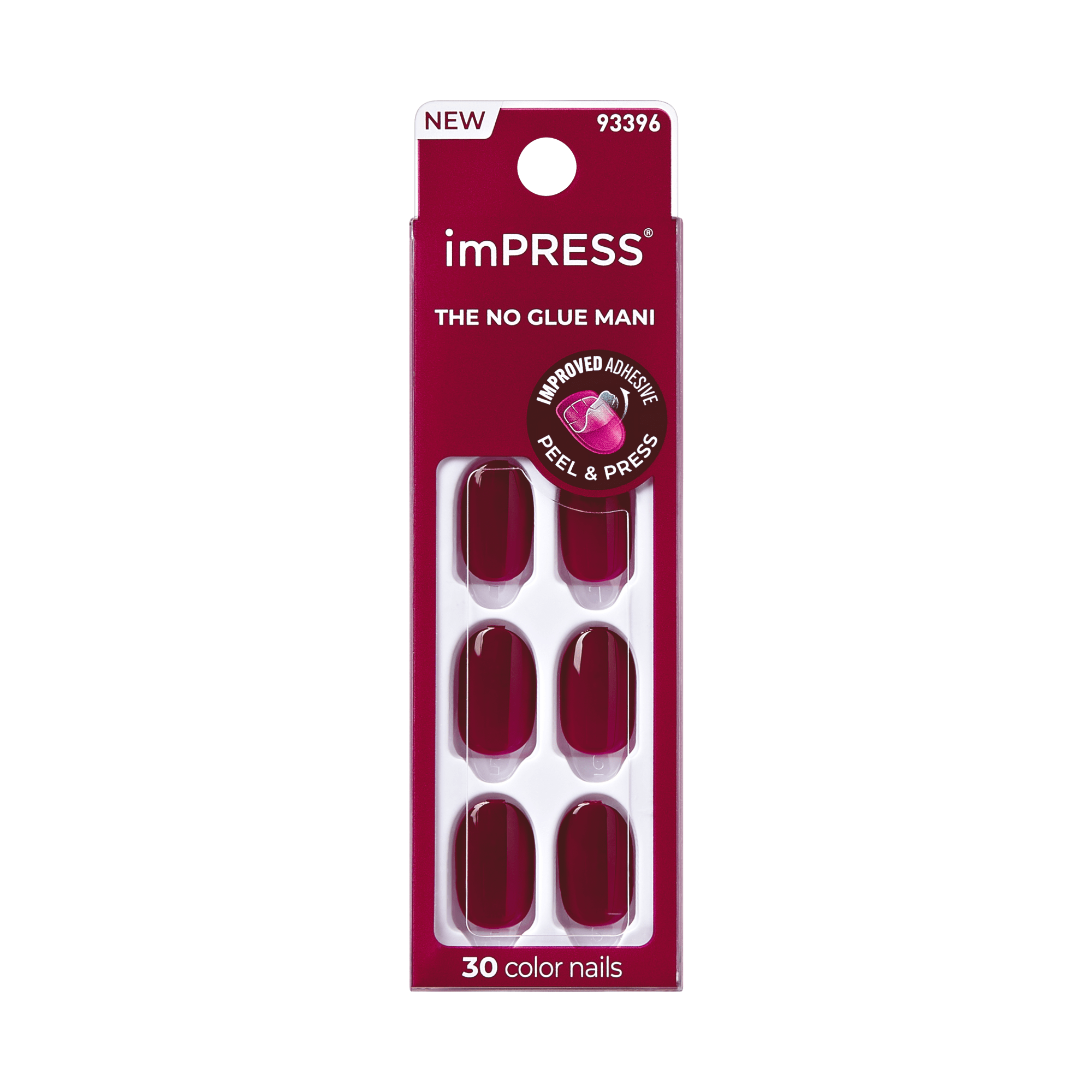 imPRESS No Glue Mani press-on nails in deep burgundy, 30 count pack 93396
