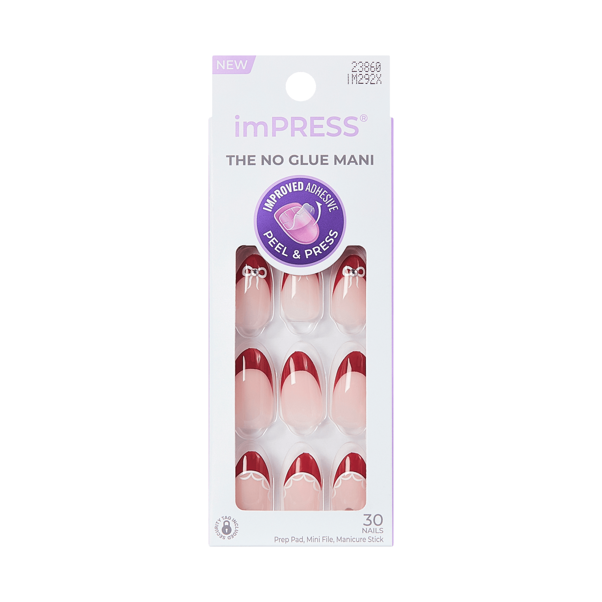 Impress Design No Glue Fake Press On Nails - Buzz | French Design, White, Medium, Almond, Manicure