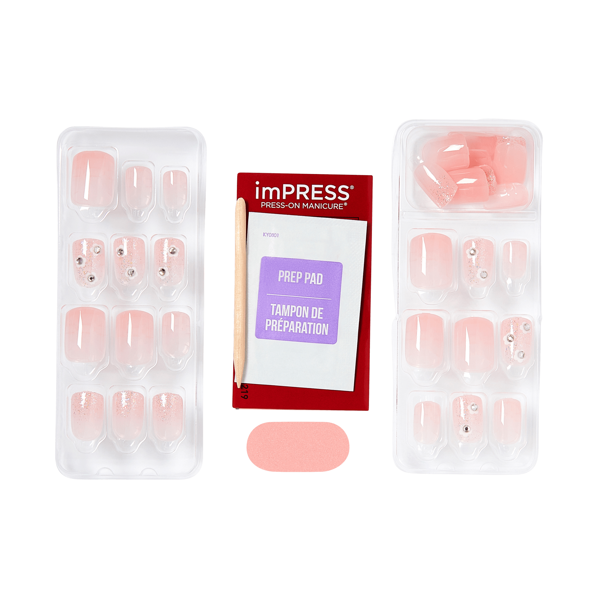 imPRESS Press-On Manicure nail set with prep pad and multiple pink nail designs