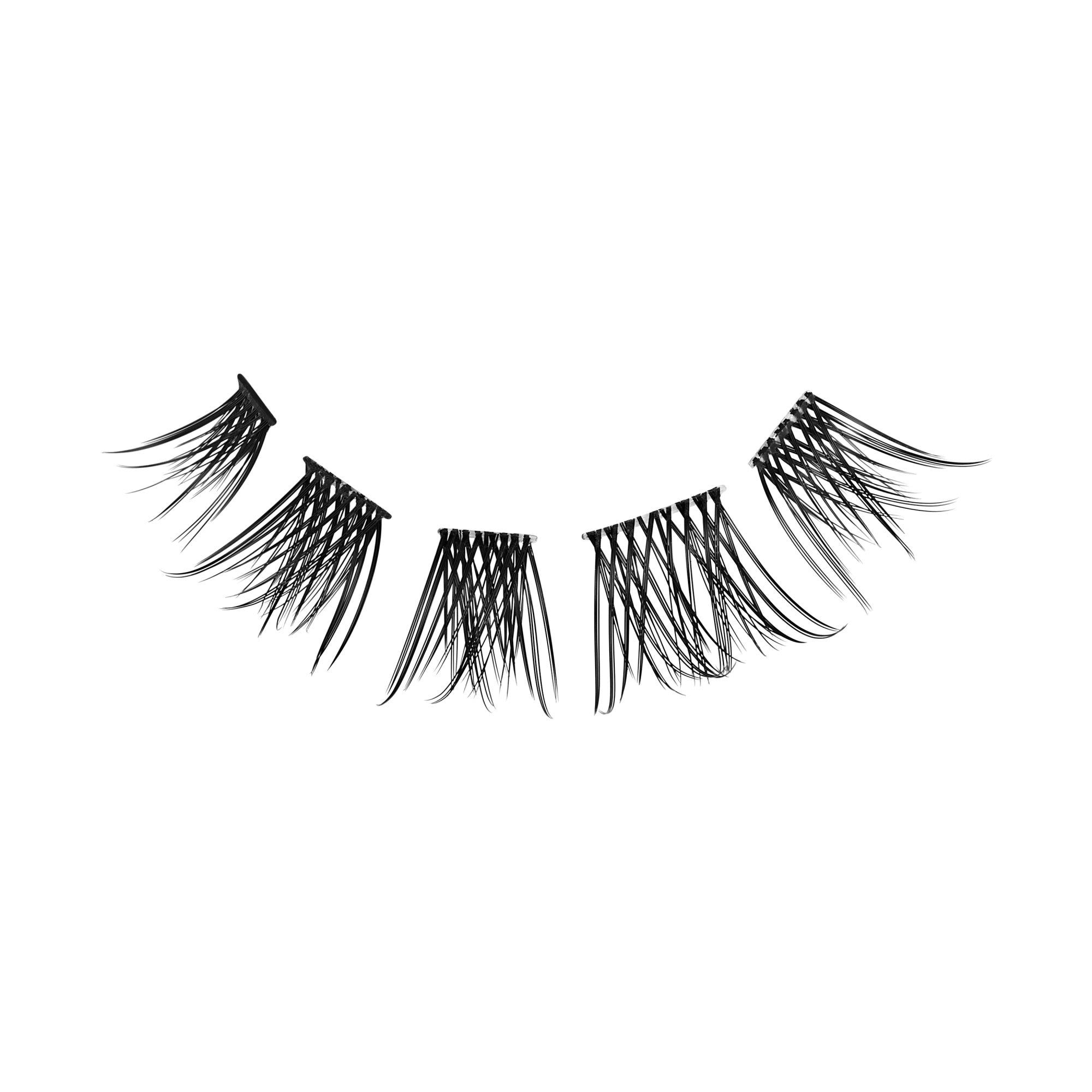 Black false eyelashes with dramatic volume and length, displayed symmetrically against white background.